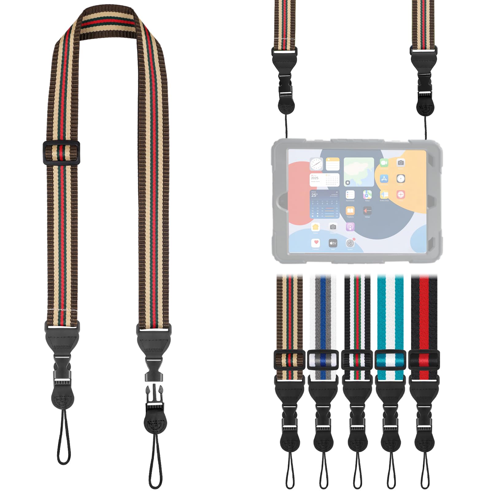 FIEIL Adjustable Shoulder Strap, Comfortable for Camera Neck Lanyard iPad Strap iPad Strap for iPad, Camera, Binocular, Crossbody, Tablet, Laptop, Binocular, Luggage Bag(Red, Khaki &amp; Black A28)