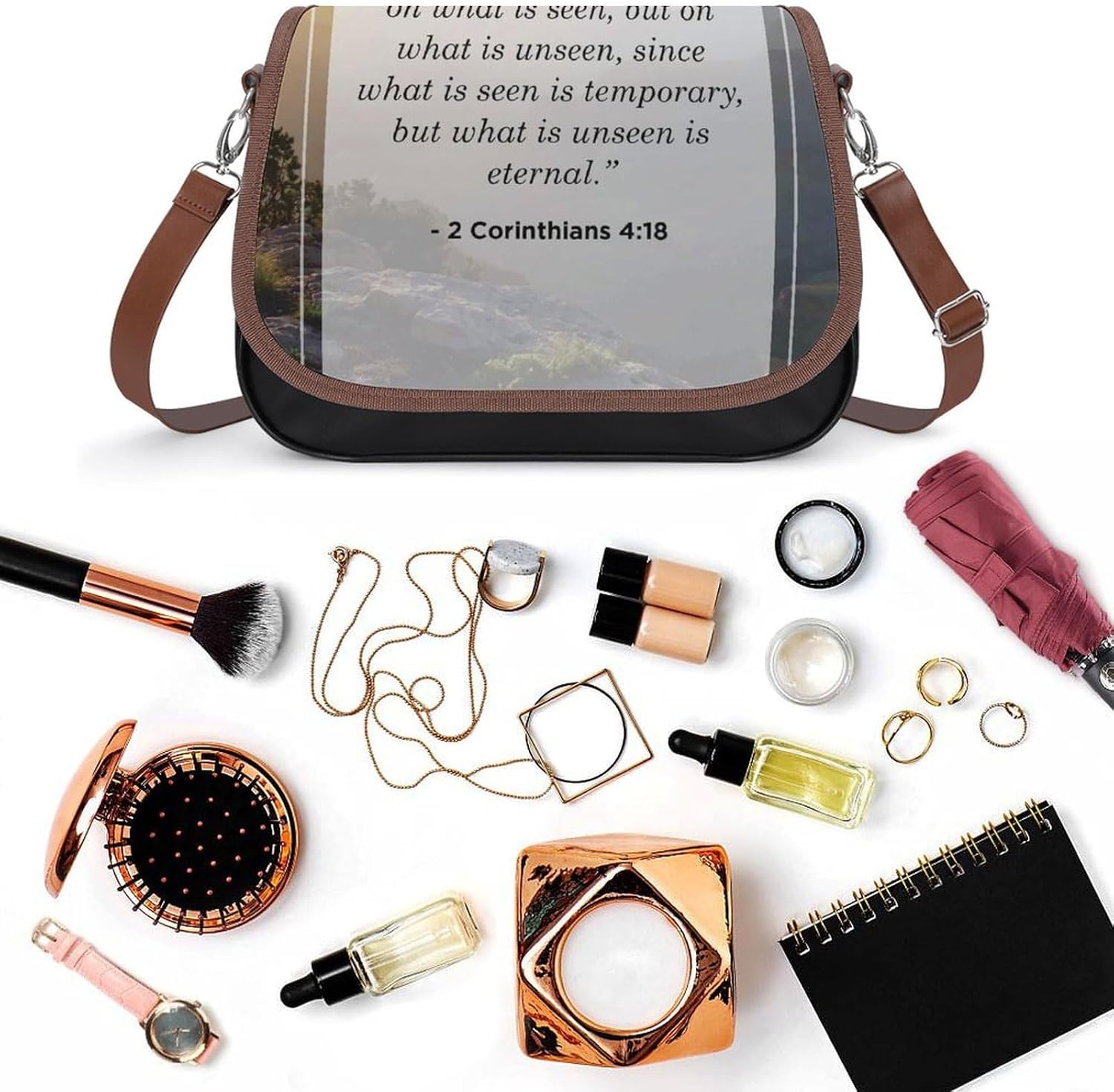 2 Corinthians 4 18Women's Faux Leather Crossbody Bag, Waterproof Wrinkle-Resistant Shoulder Bag with Detachable Strap, Large Capacity Casual Handbag, Fashion Daily Purse for Shopping Work Dating, Idea