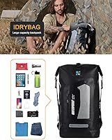 Vista 6 de IDRYBAG Mochila impermeable para hombres 5.28/7.93/10.57 galones, bolsa seca flotante para kayak, mochila seca para senderismo