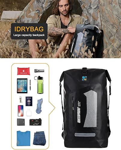 Miniatura 6 de Mochila Idrybag impermeable para deportes acuáticos, saco estanco para senderismo, con tiras de hombros, de 5.28, 7.93 y 10.57 galones, Negro