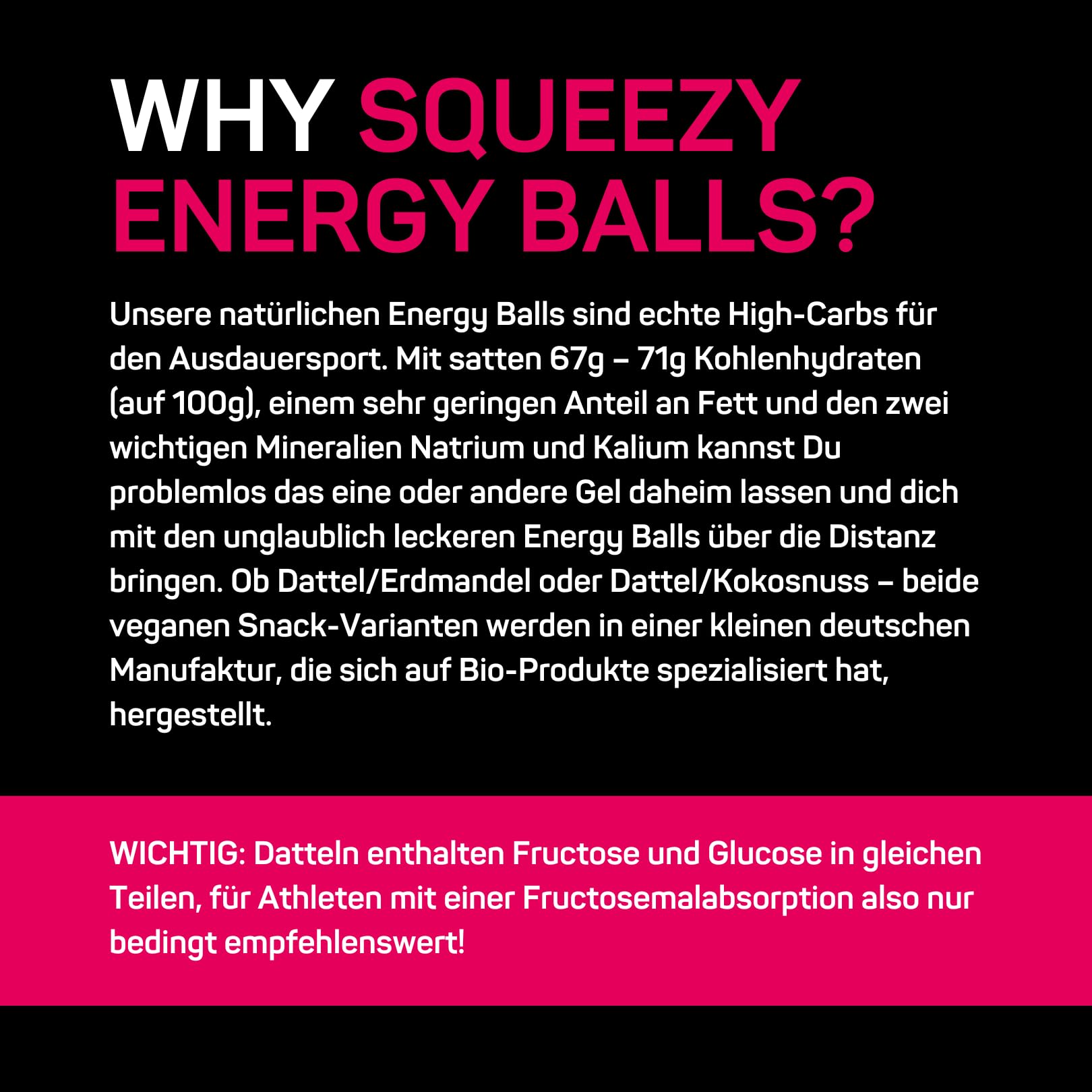 Squeezy Energy Balls (Dattel/Kokosnuss) 10x50g – High-Carb Ausdauersnack mit 71 g Kohlenhydraten | Mit Natrium & Kalium | Fettarm | Kompostierbare Verpackung | Ideal für Sport & unterwegs