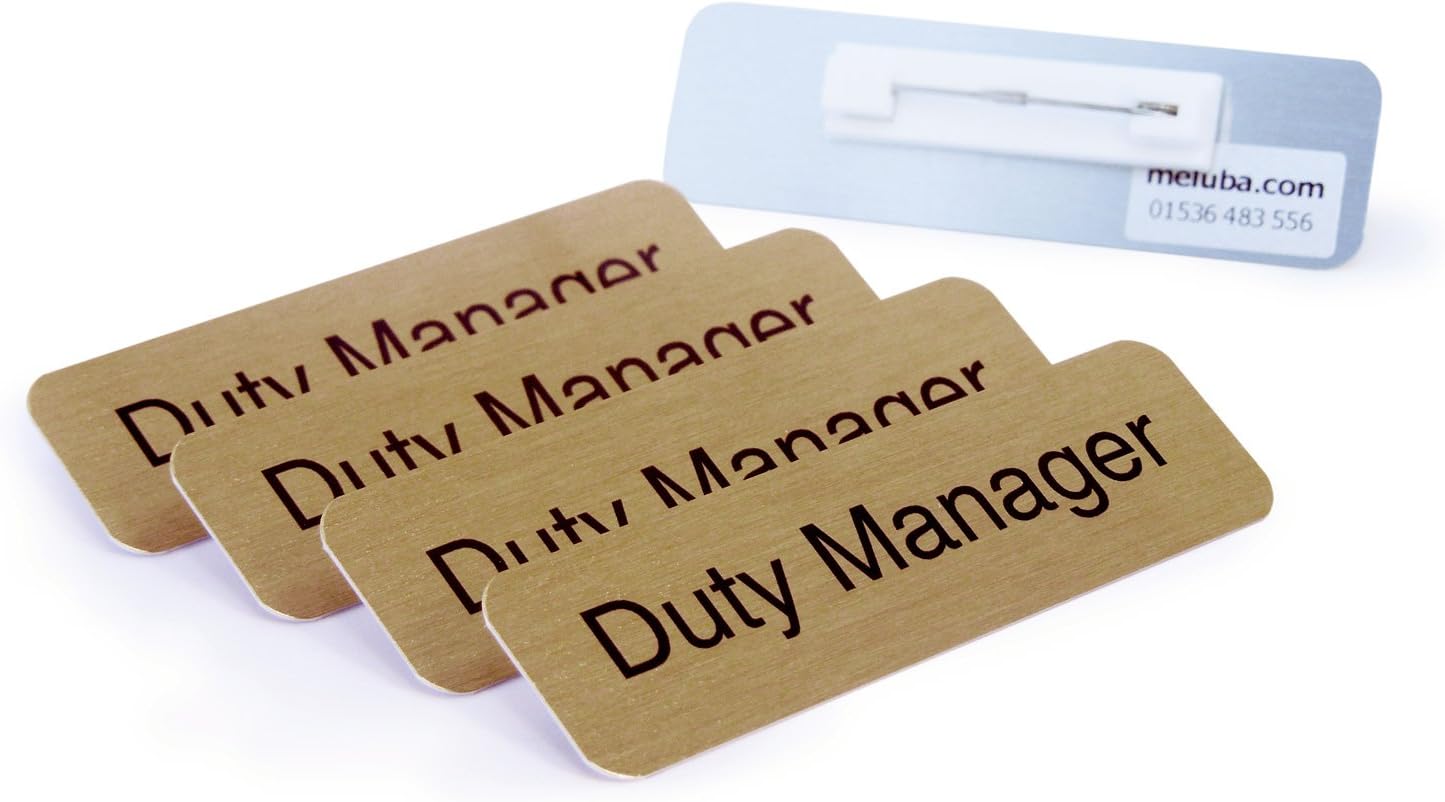 Duty Manager Badge - Brushed Gold Aluminium with Pin Fitting - 70x20mm [Pack of 5]