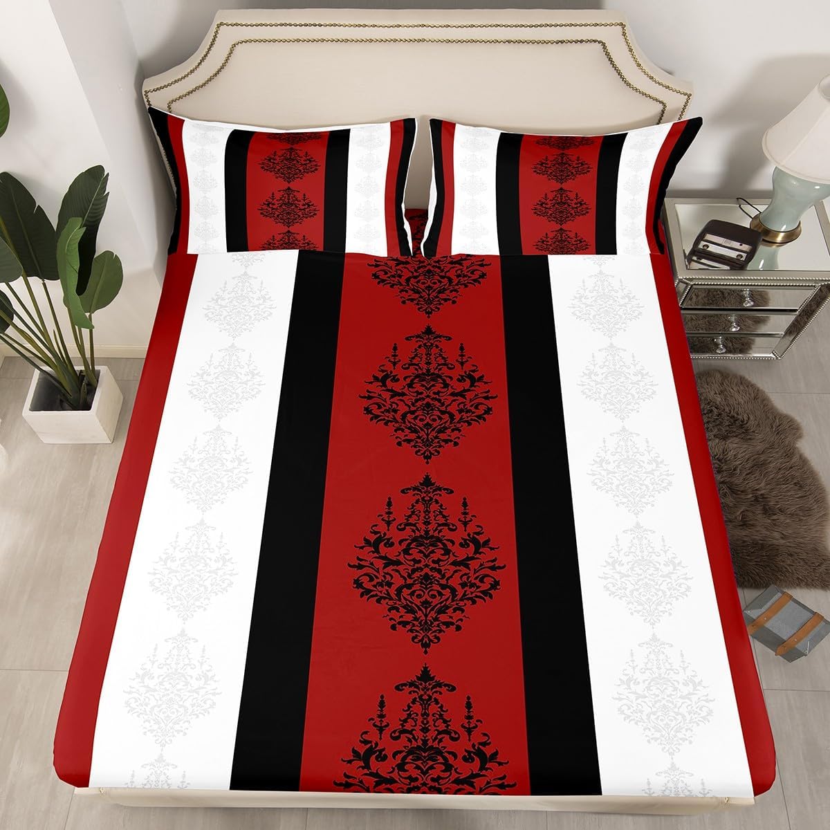 Black Ombre Bed Sheets Full Size Abstract Art Fitted Sheet for Adult Women Stripes Bed Set Boho Exotic Style Bedding Sets All Season Room Decor