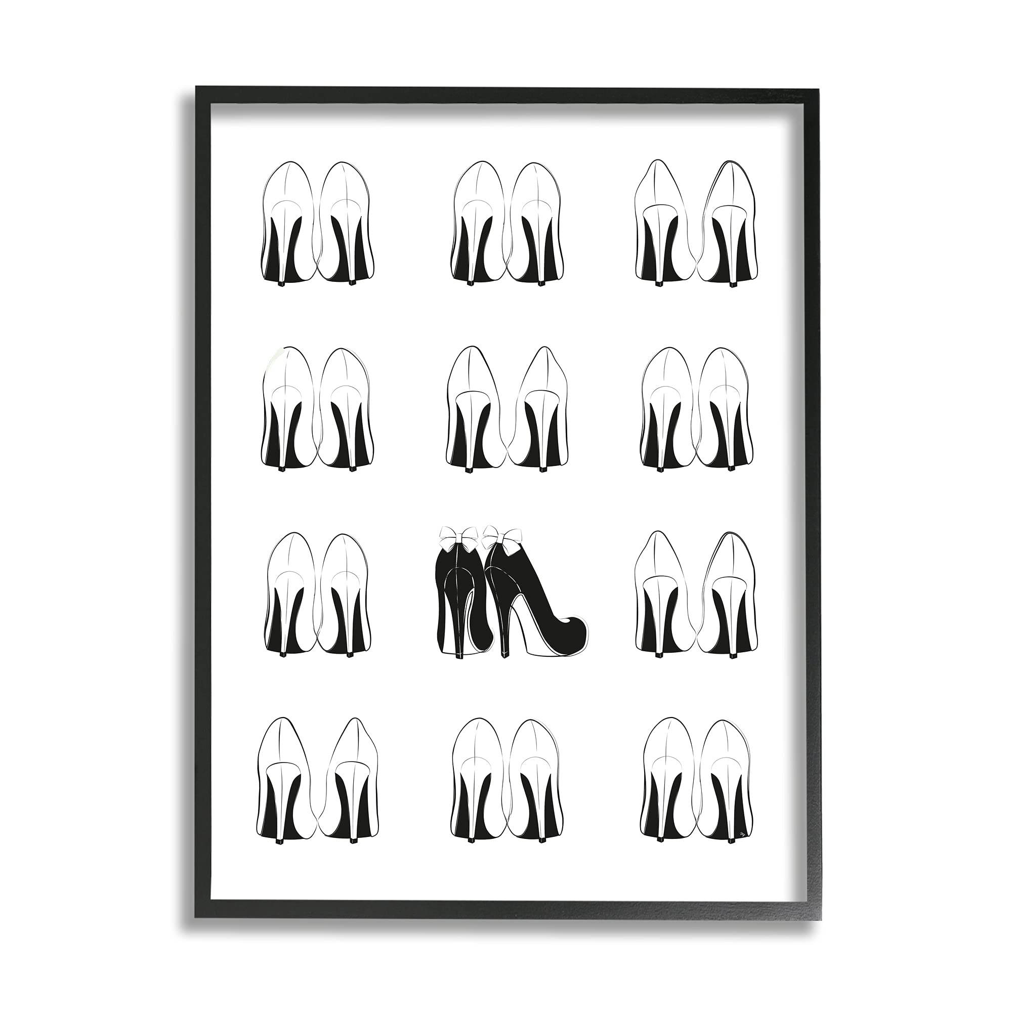 'Bold Bow Heels Standout Glam Fashion Shoes'| Framed Giclee Art | Stupell Industries | Black, 16 x 20 Inches, Easy to Hang and Sturdy, Made in USA, by Martina Pavlova
