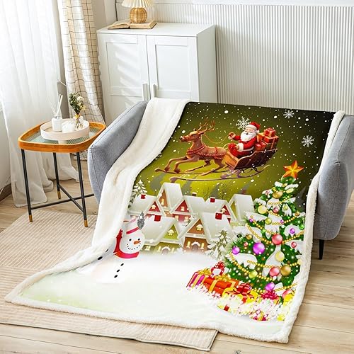 Miniatura 8 de Manfei Christmas Throw Blanket Xmas Tree Snowman Bed Blanket for Kids Girls Room Decor, Santa Claus with Reindeer Blanket for Couch Sofa, Soft and