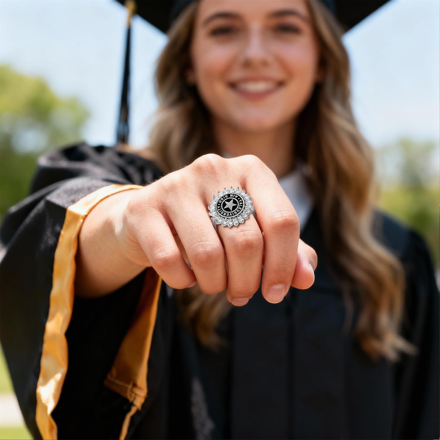 LucySky Custom Class Rings for Women 925 Sterling Silver/Brass Personalized Class Ring with Birthstones High School College University Graduation Rings for Her Graduation Gifts