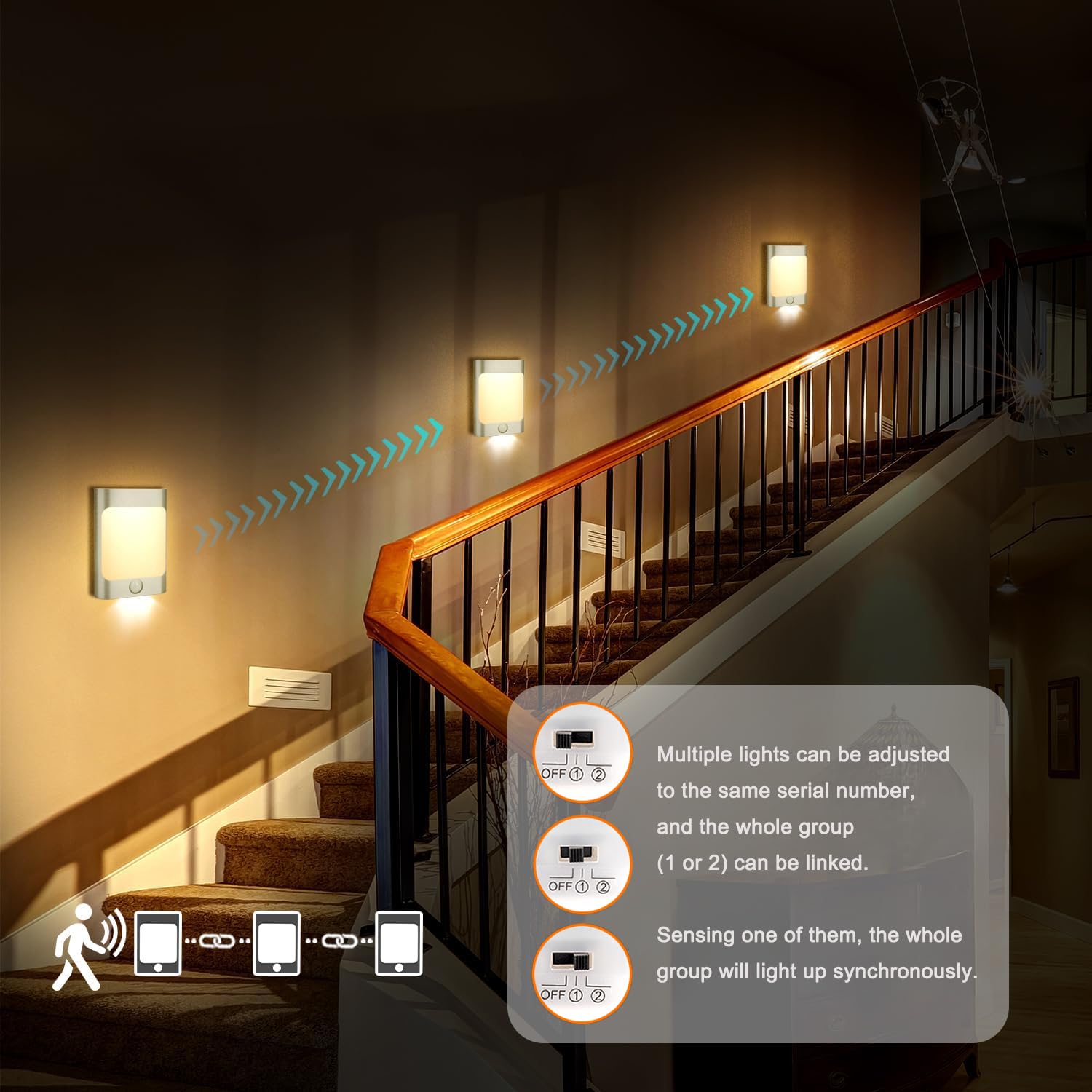 Luce Notturna con Sensore di Moviment,2 Piezas,2200mAh USB,Luci Notturne con Sensore di Movimento,Intelligente Connessione Alluminio,ON/OFF/AUTO Modalità,Luce Notturna Bambini per Scale Corridoi