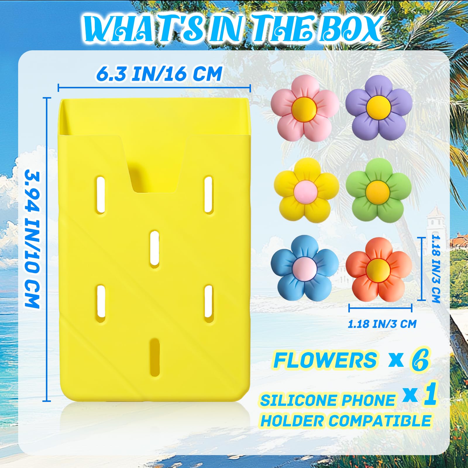 ONEPEACE Slicone Phone Holder for Bogg Bag & Flower Decorate Charm, All-Compatible Cell Phone Case Holder Charms for Beach Tote Bags (Yellow)