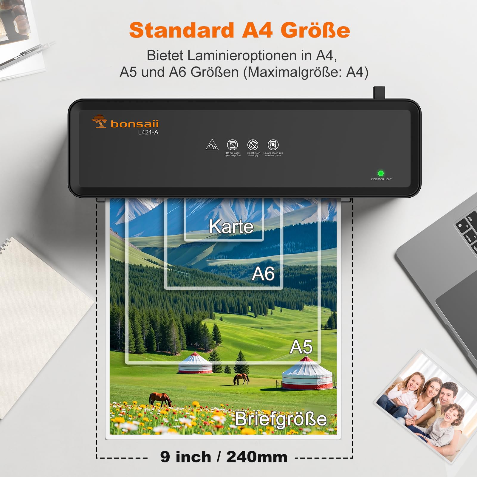 Bonsaii Laminator A4 z odblokowaniem ABS | Dla 80-100 mikronów; łatwe odblokowanie po zacięciu, w zestawie 10 kieszeni A5/A6. L421-AB