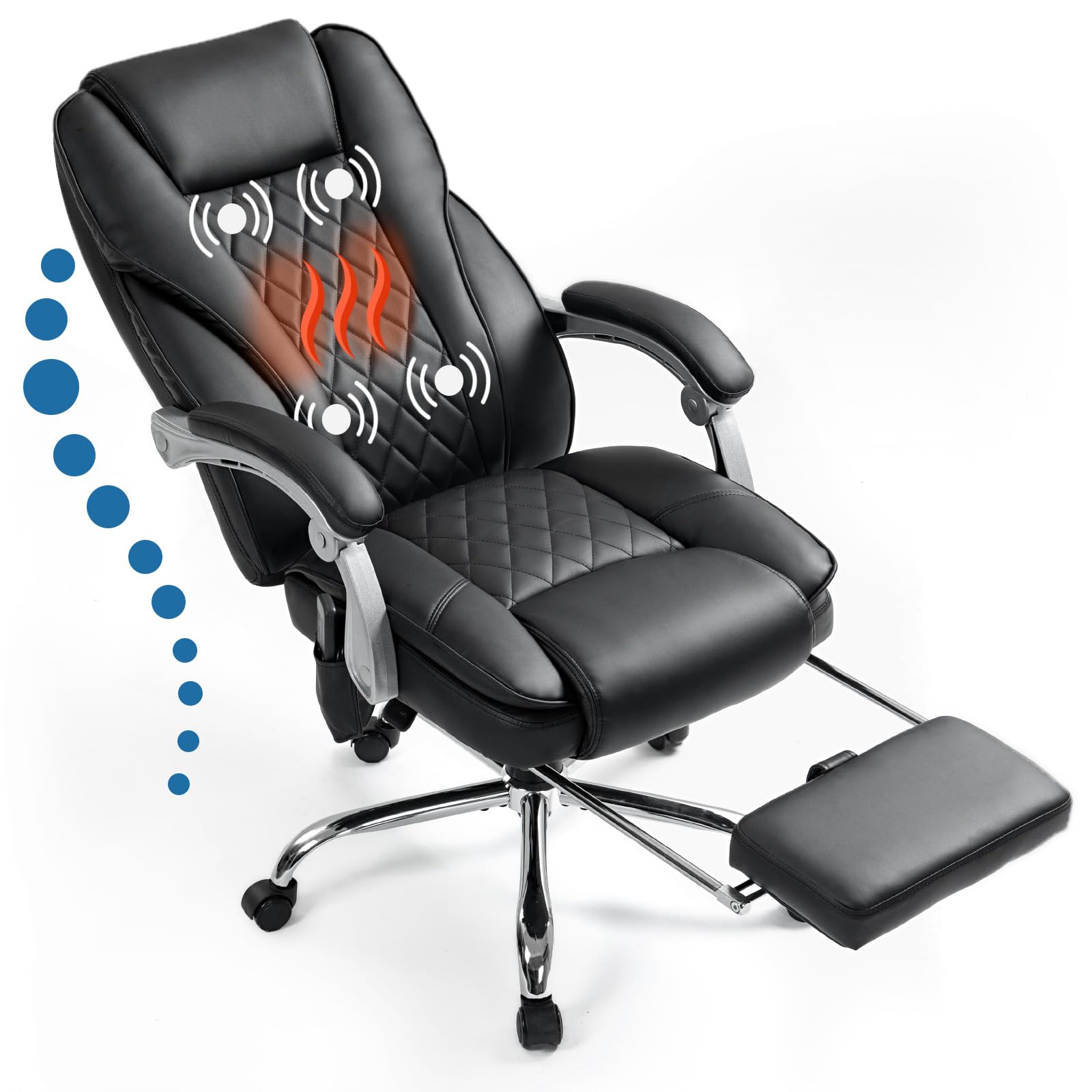 400lbs Executive Leather Office Chair - Ergonomic Reclining Chair with Massage, Heating, and Footrest for Ultimate Comfort-B
