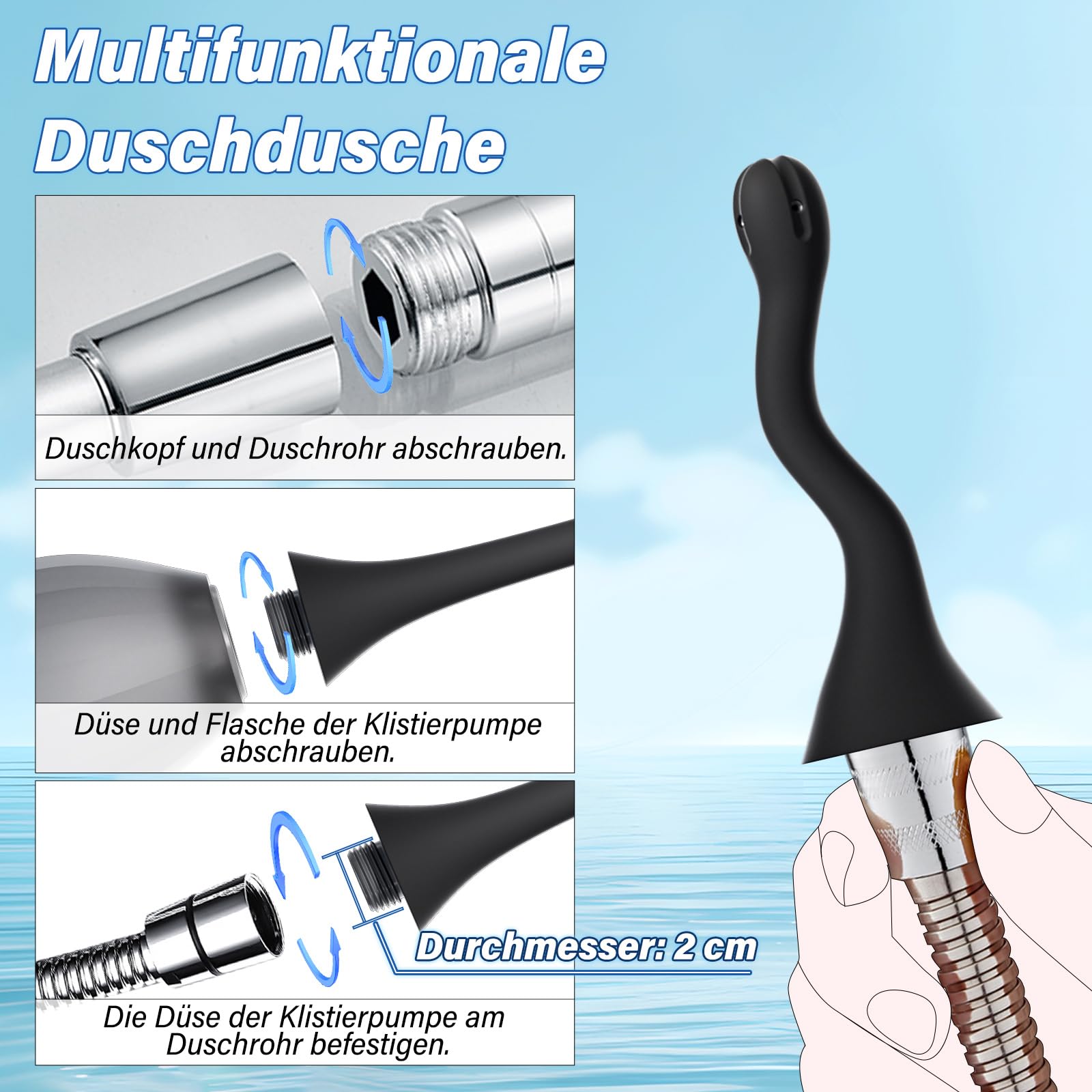 Analdusche für Analverkehr Klistier Einlaufgerät Darmreinigung - 300ML Silikon Analdusche für Mann mit Biegbarer Einlauf Duschdüse Anti-Rückfluss Irrigator Klistier zur Darmspülung, Schwarz