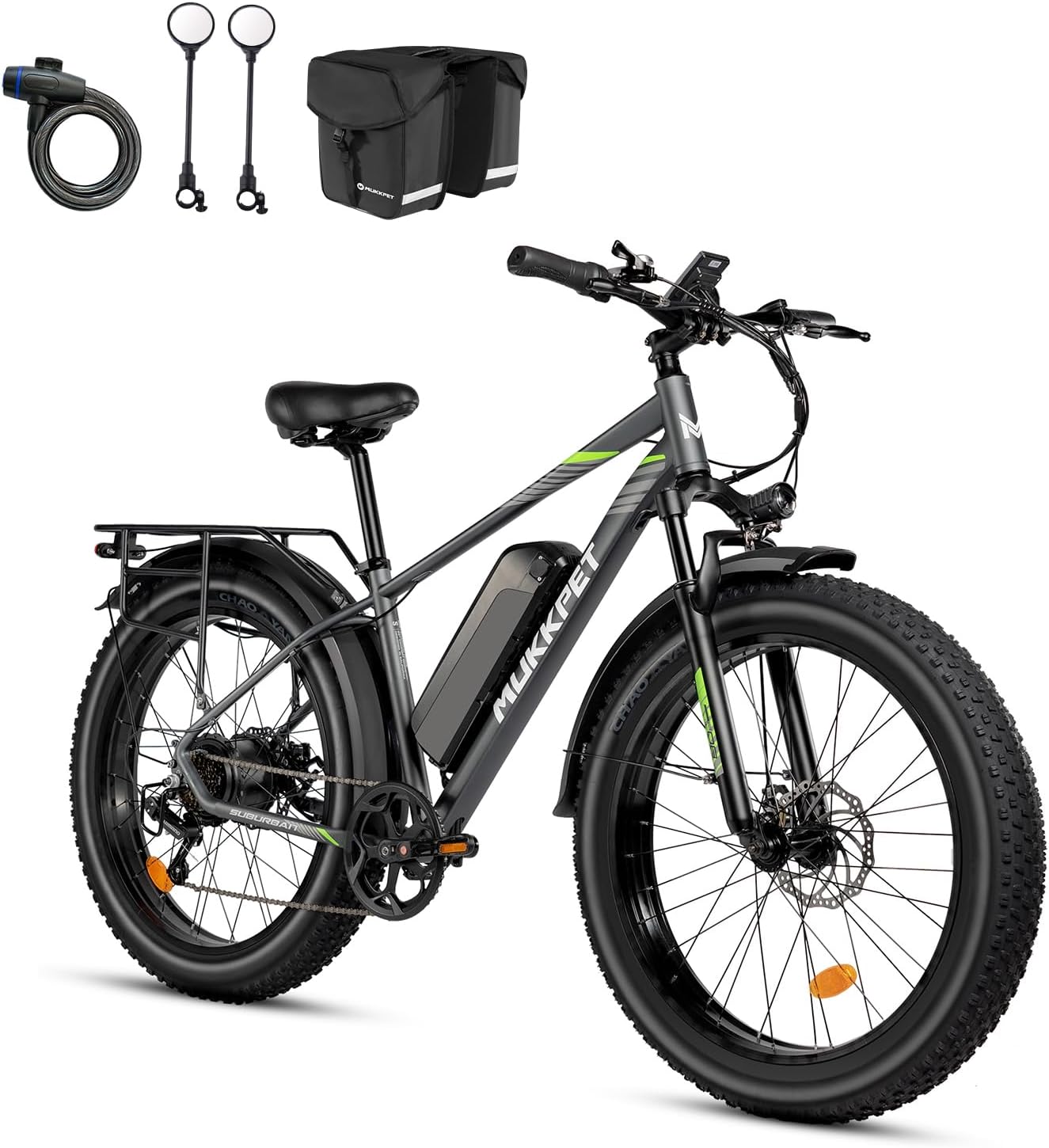 Suburban 1500W(Peak) Electric Bike for Adults, 25MPH 65Miles Ebike, 26'' Fat Tires Electric Mountain Bikes with 48V 15AH Removable Battery, Complies to ANSI/CAN/UL 2849, Large, Gray