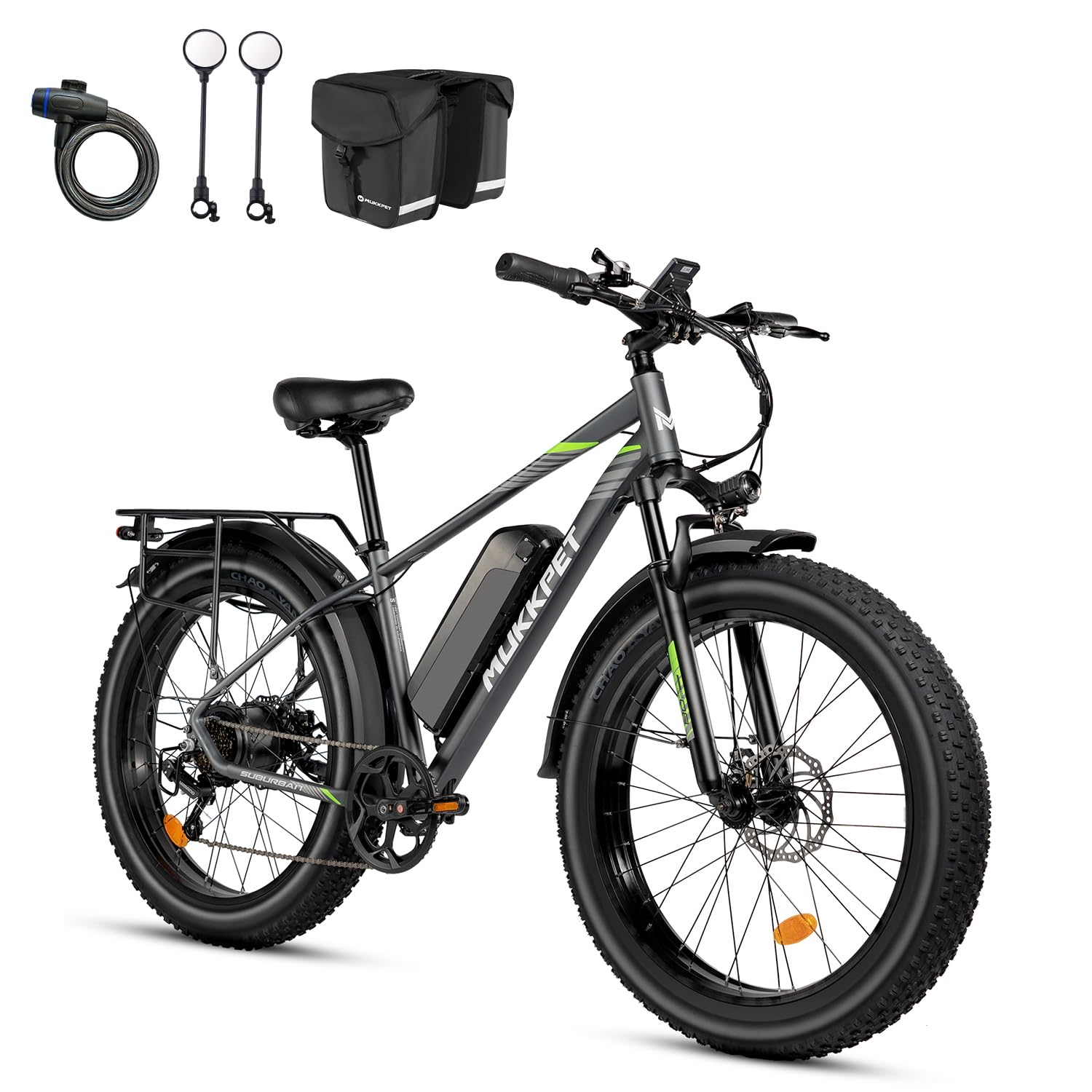 Suburban 1500W(Peak) Electric Bike for Adults, 25MPH 65Miles Ebike, 26'' Fat Tires Electric Mountain Bikes with 48V 15AH Removable Battery, Complies to ANSI/CAN/UL 2849, Large, Gray