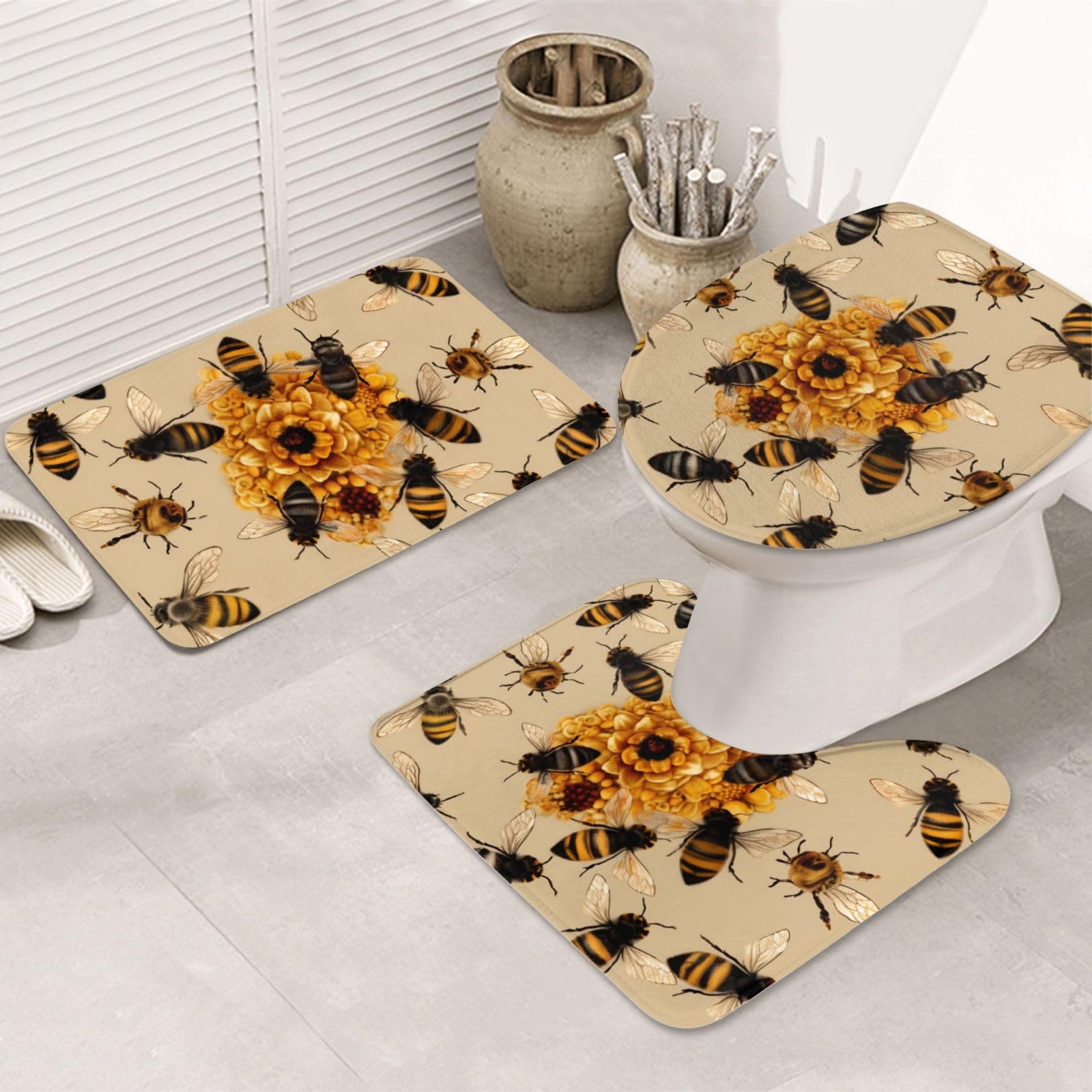 Tapis de bain flanelle abeilles fini les glissades et les sols mouillés