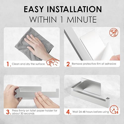 Miniatura 8 de Auxmir Portarrollos de papel higiénico sin taladrar, autoadhesivo, de acero inoxidable SUS304, soporte de pared de fácil instalación para baño,