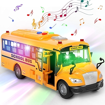 幼儿黄色校车玩具带闪烁灯光和声音带开合门手推车儿童礼物