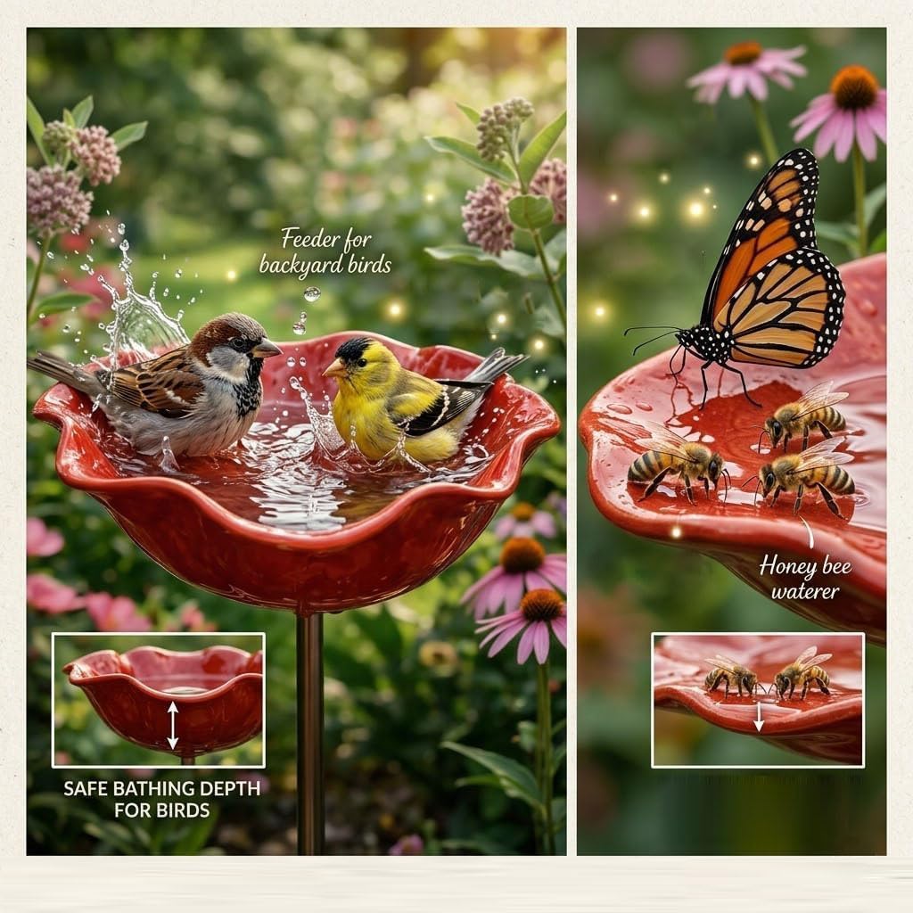 Vogeltränke Blume Gartenstecker Aus Metall Bienentränke, Blumengartenstecker Blumenform Winterfest Insektentränke Gartenfiguren Gartenstatuen Gartendeko Für Draußen (6PCS)