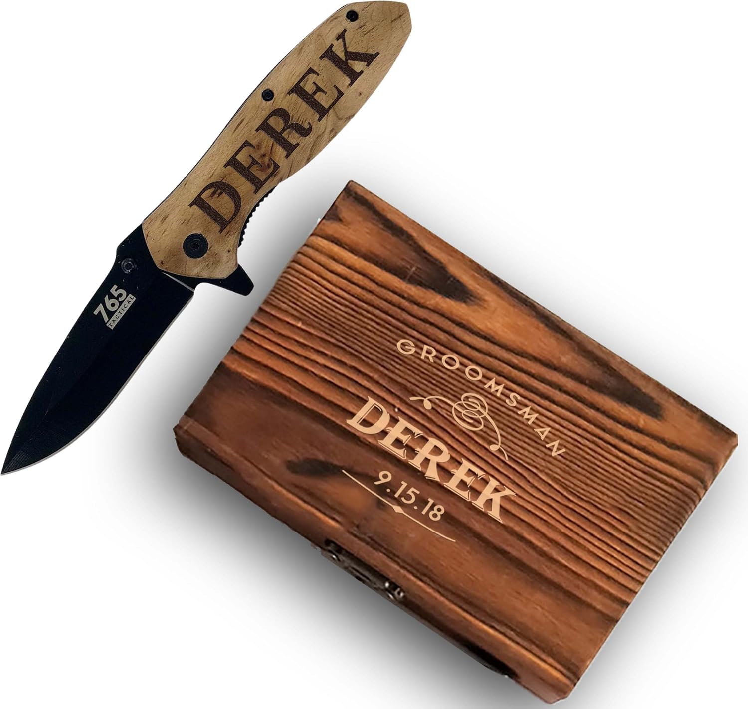 Engraved Hunting Knife - Camping Knives - Personalized Pocket Knife - Pakka wood Knife - Fathers Day Christmas SPW (Burl Wood)