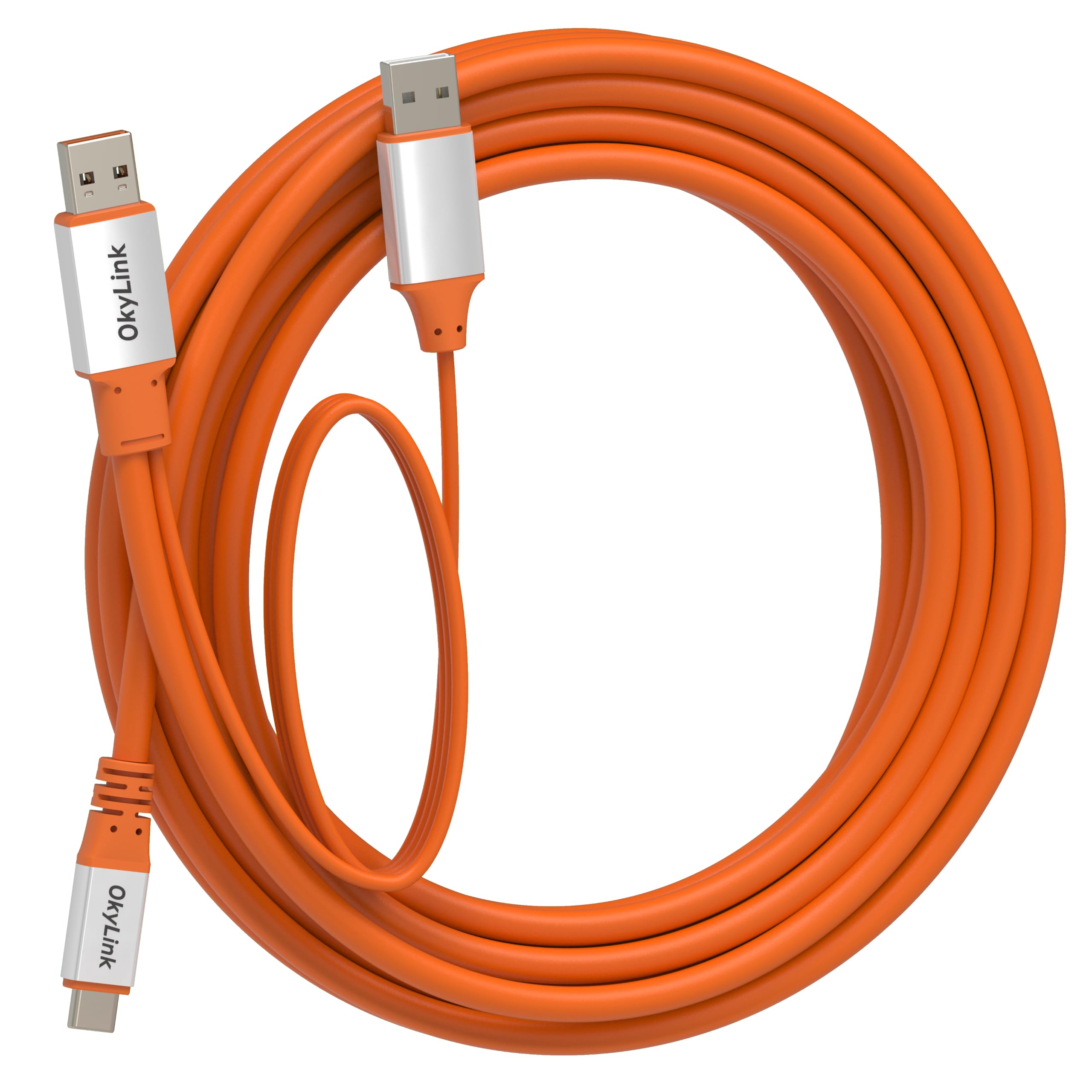 OkyLink Cable activo USB 3.2 Gen 2 tipo A a C macho a macho de 10 Gbps, 15 pies | 5 m con alimentación externa, largo alcance, naranja, para dispositivo USB-C de larga distancia y cámara web