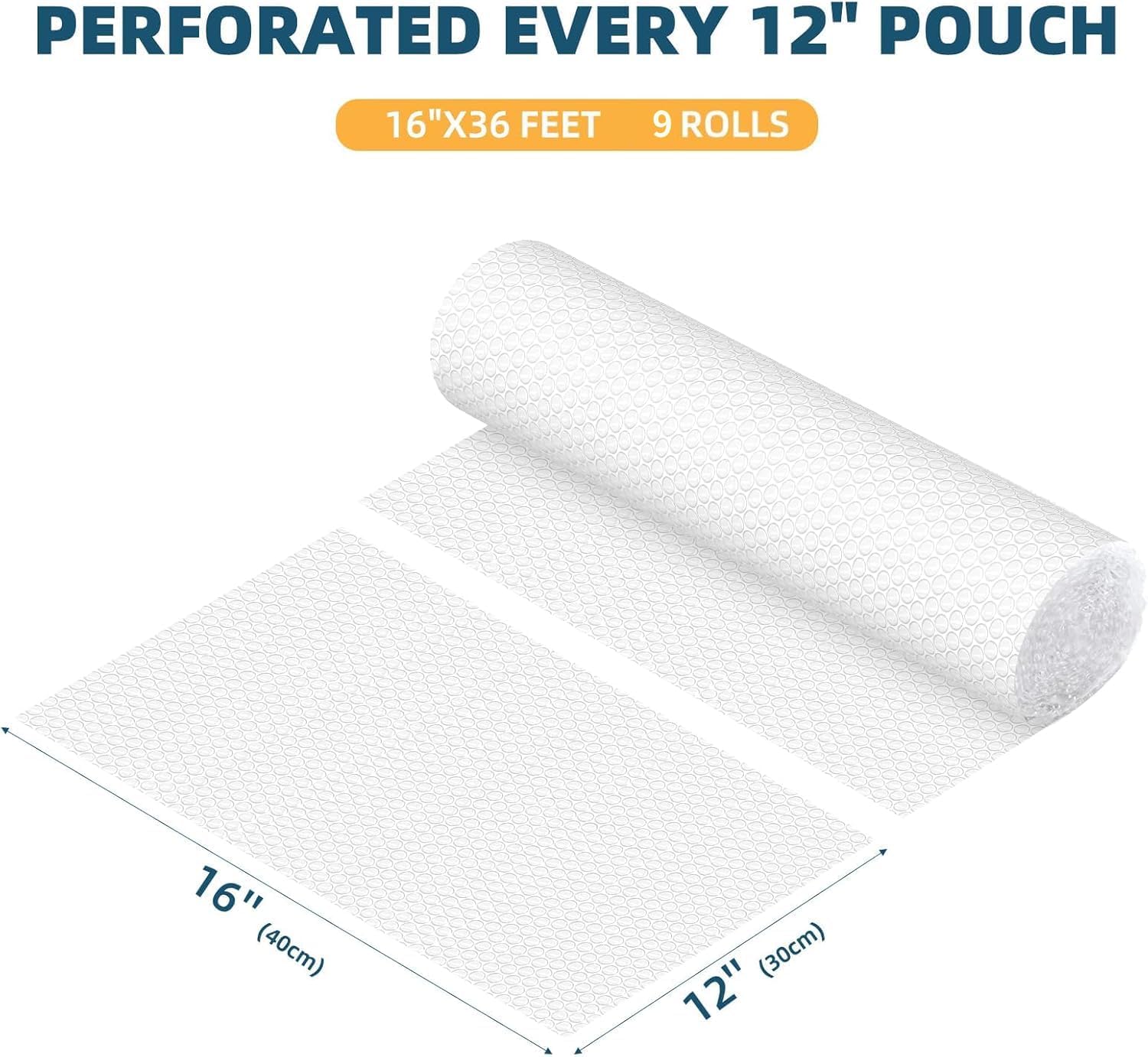 Metronic Bubble Cushioning Wrap 9 Pack 16 Inch x 324 FT Total, Dense Bubble Packing Air Wrap Clear Bubble Packing Roll for Shipping and Moving Supplies, Perforated Every 12"