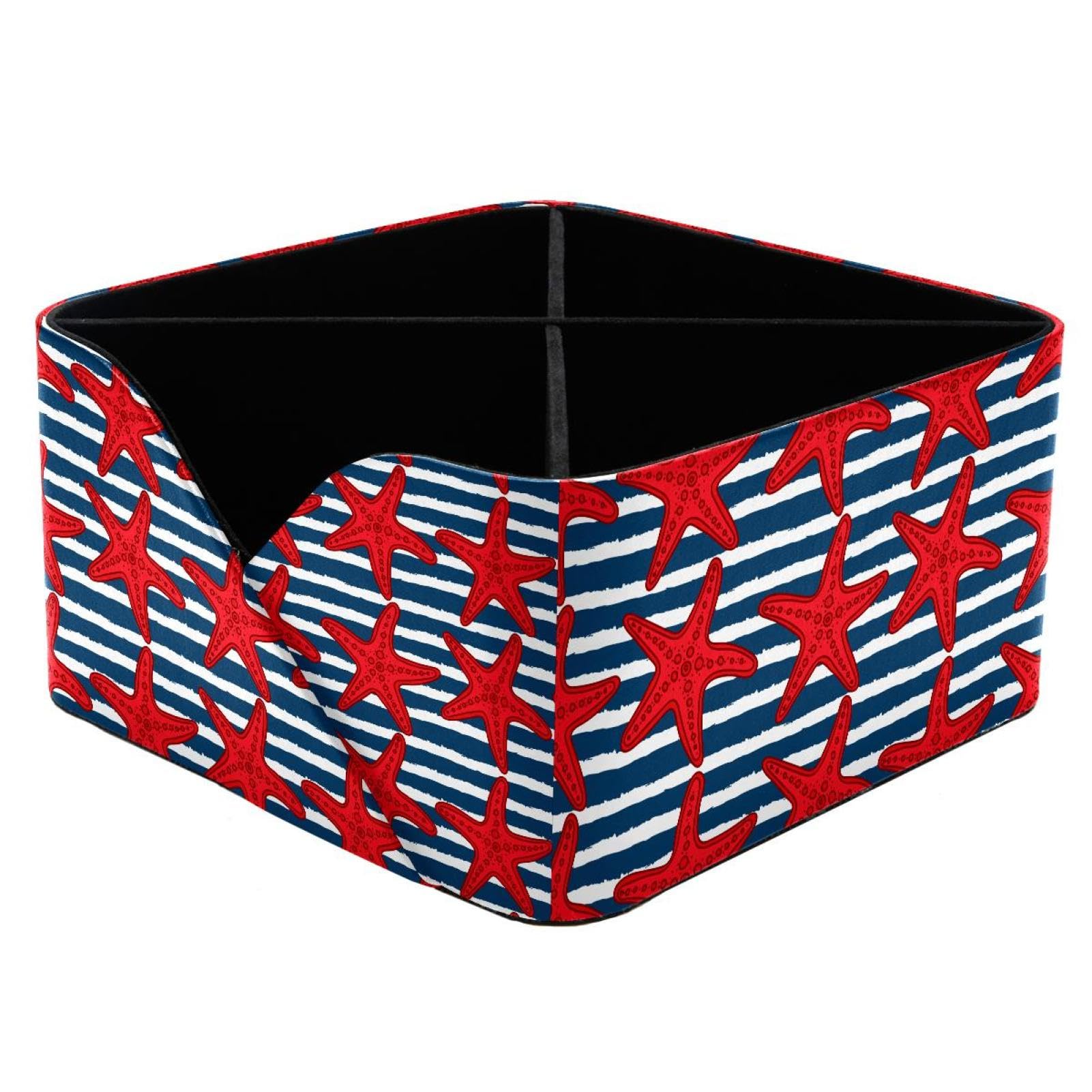 KengjuTesu Marine Starfishes Red Sea Star Fish Striped Pattern Desktop Organizer Pen Holder, Rectangular Pencil Cup for Office, Study and Makeup Stations