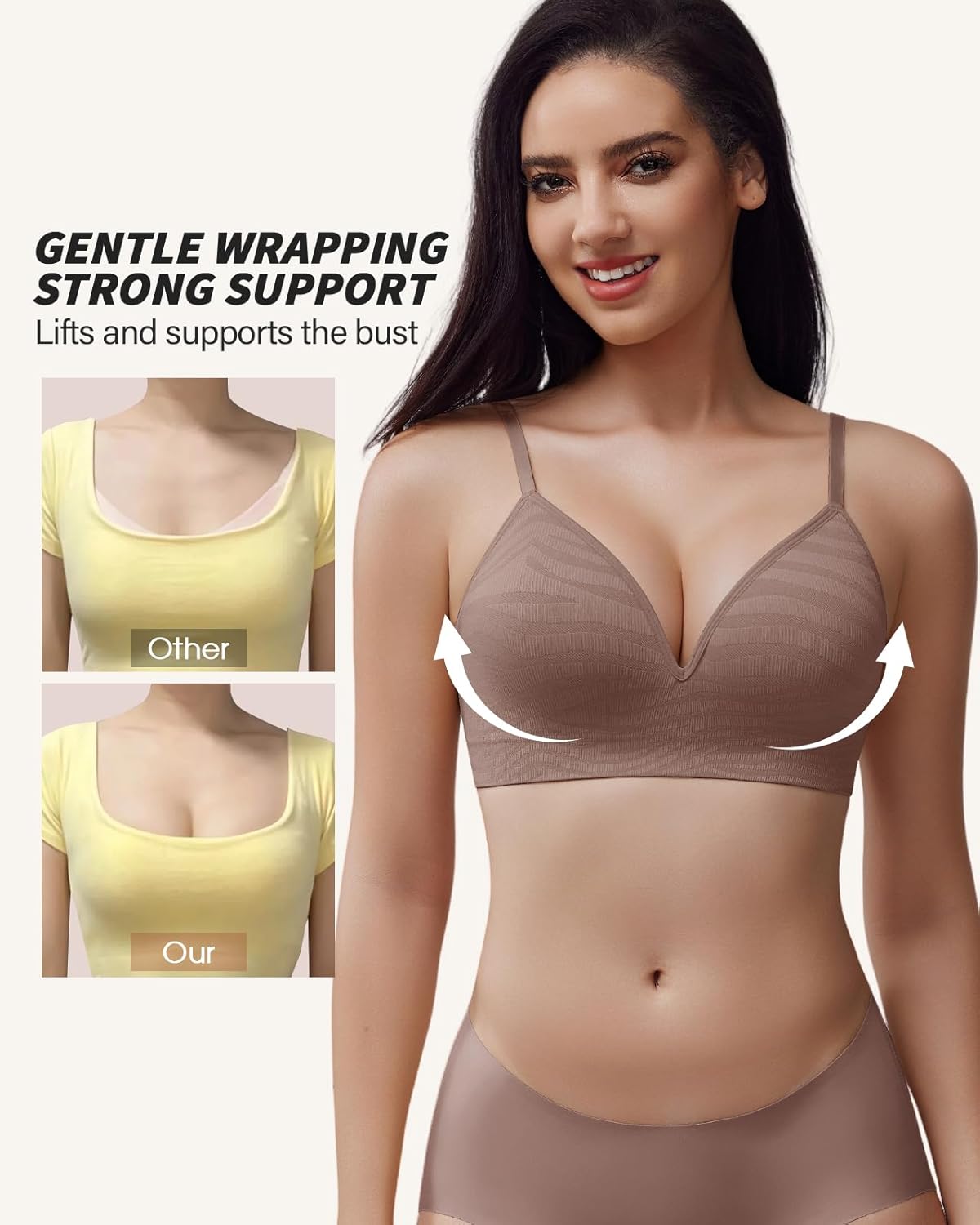 Wireless Full Coverage Seamless Bra, Supportive Lift, Wide Straps, Smoothing Back, Everyday Comfort - Image 5