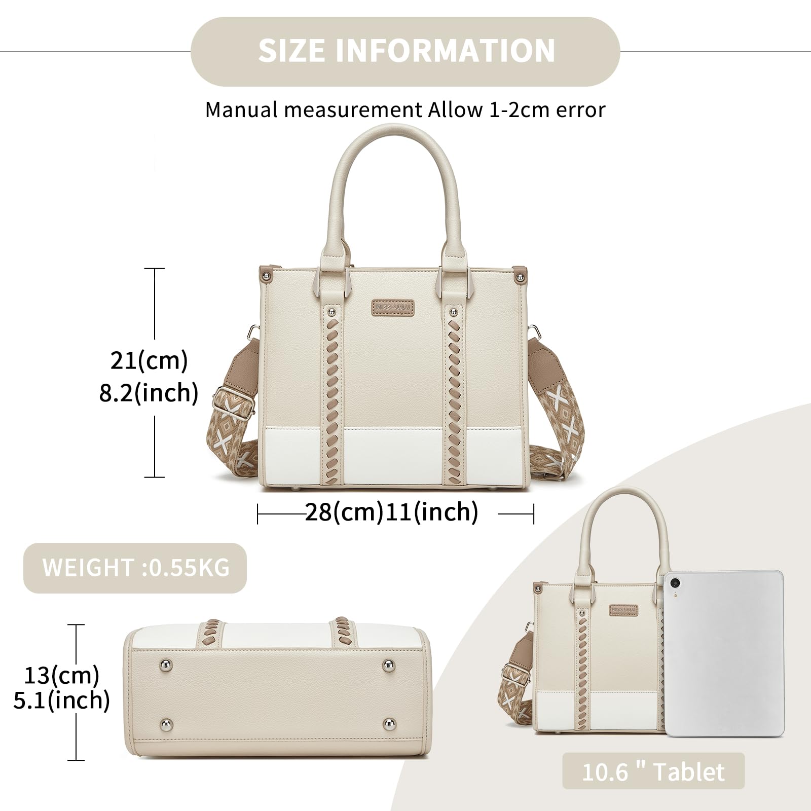 Miss Lulu Sac Cabas Femme,Sac à Main Bandoulière en PU avec Sangle Tressée,Parfait pour l'École,le Travail & la Vie Quotidienne