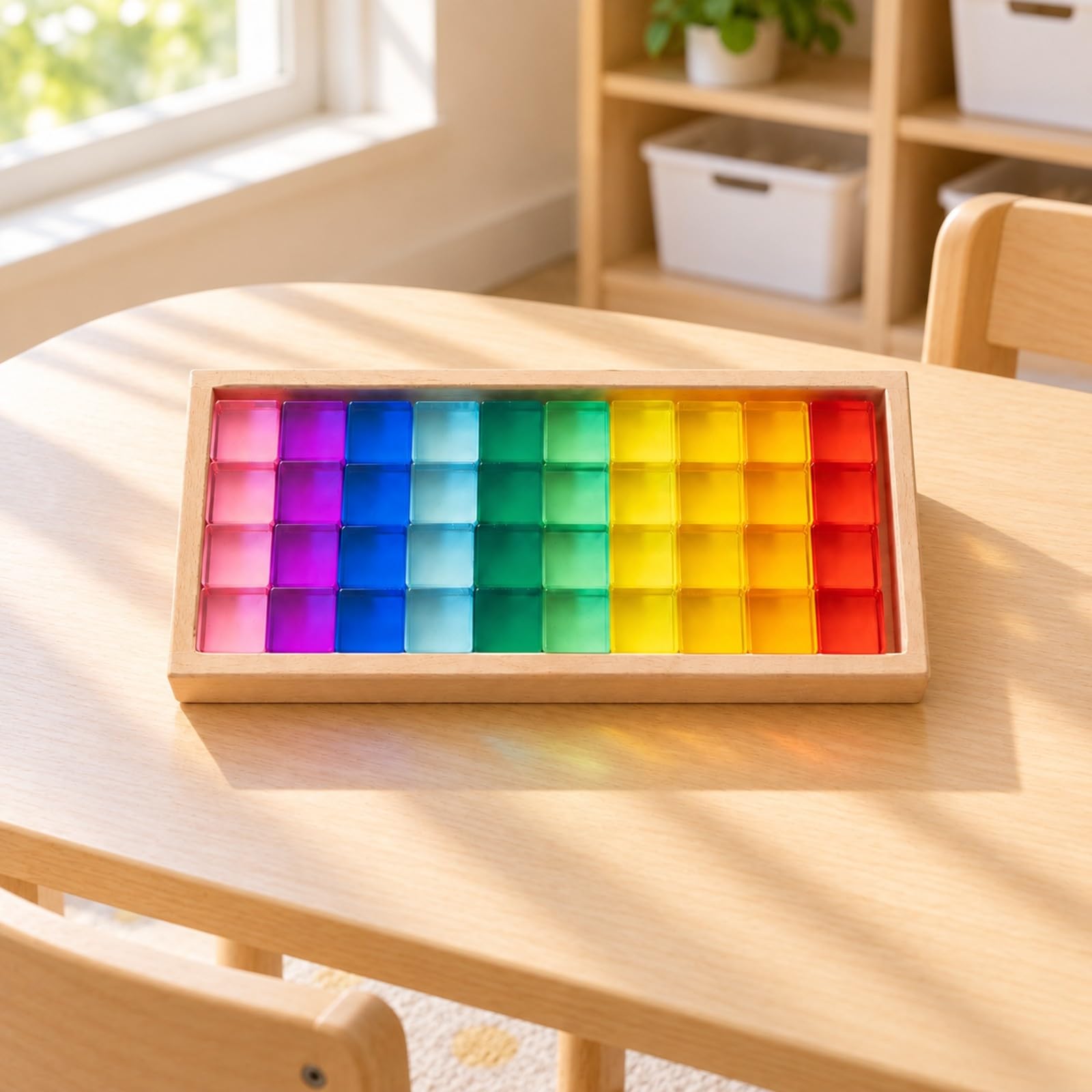 40 Pezzi Sensoriali in Acrilico Sensoriale Blocchi da Costruzione con Vassoio in Legno Colorato Gioclo Educativo per Area Giochi