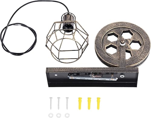 Miniatura 9 de 1 lámpara industrial de mediados de siglo retro de hierro para pared, polea de elevación, lámpara de pared con jaula de hierro mate, pantalla para