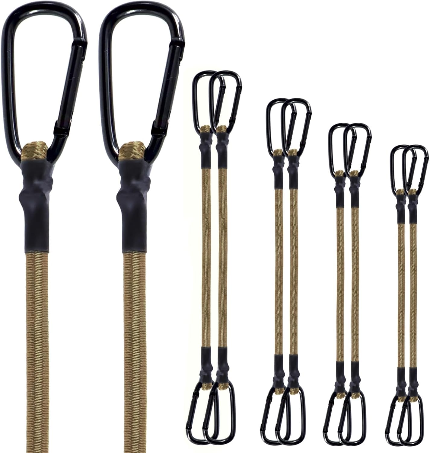 20 Pack 32" Bungee Cords with Carabiner, Heavy Duty Outdoor Bungie Straps with Hooks, 200lbs Industrial Grade Elastic Bungee Rope for Securing Tarps, Backpack, Luggage, Tents, Bikes, Khaki