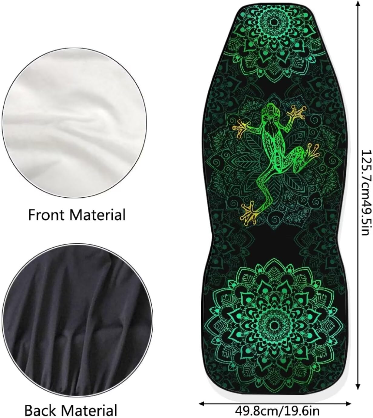 Boho Frog Printed Car Seat Cover Auto Seat Mats Full Set of 2 Pieces, Mandala Flowers Vehicle Seat Protector Seat Cushion for Women Men, Green