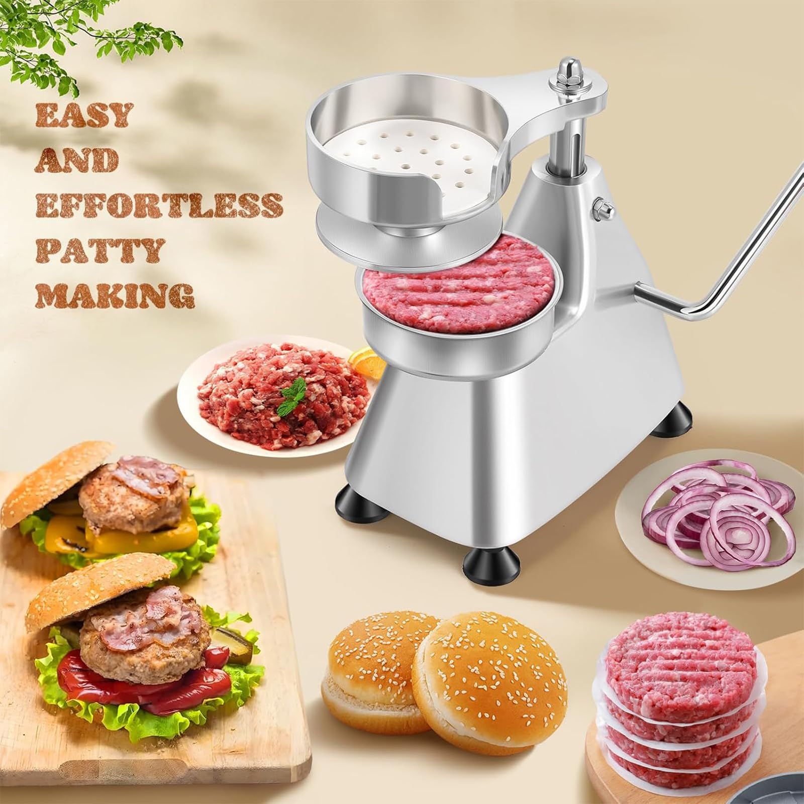 Burger Patty Maker, robuste Edelstahl-Schüsselpresse für 4-6 Zoll Hamburger Patties, inklusive 1200 Patty Papers für perfekte Fleischformung