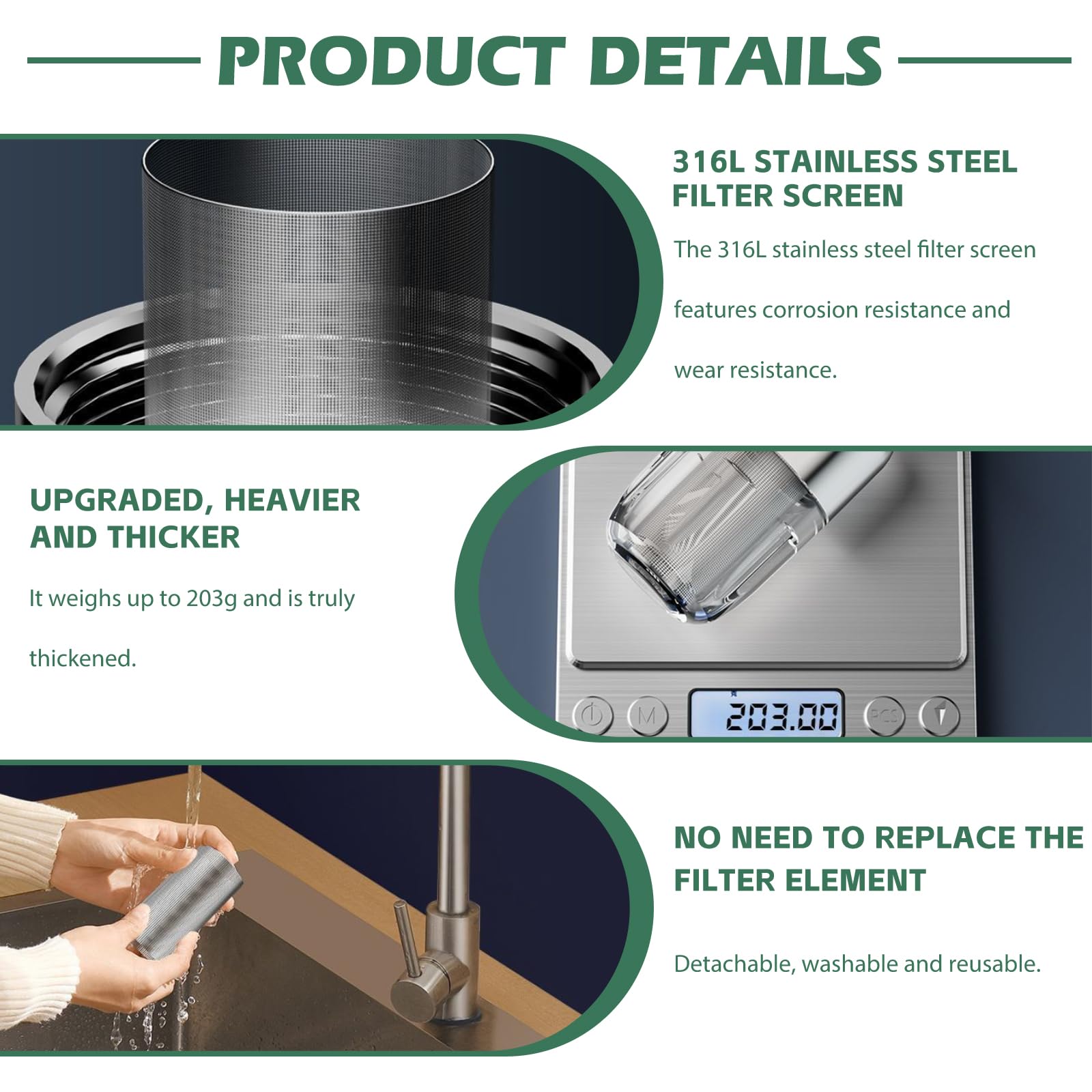 3 filtri dell'acqua per doccia, prefiltro per sistema idrico, 1/2 pollici, filtro anticalcare in acciaio inox da 40 μm, filtra efficacemente le impurità per toilette/lavatrice/rubinetto