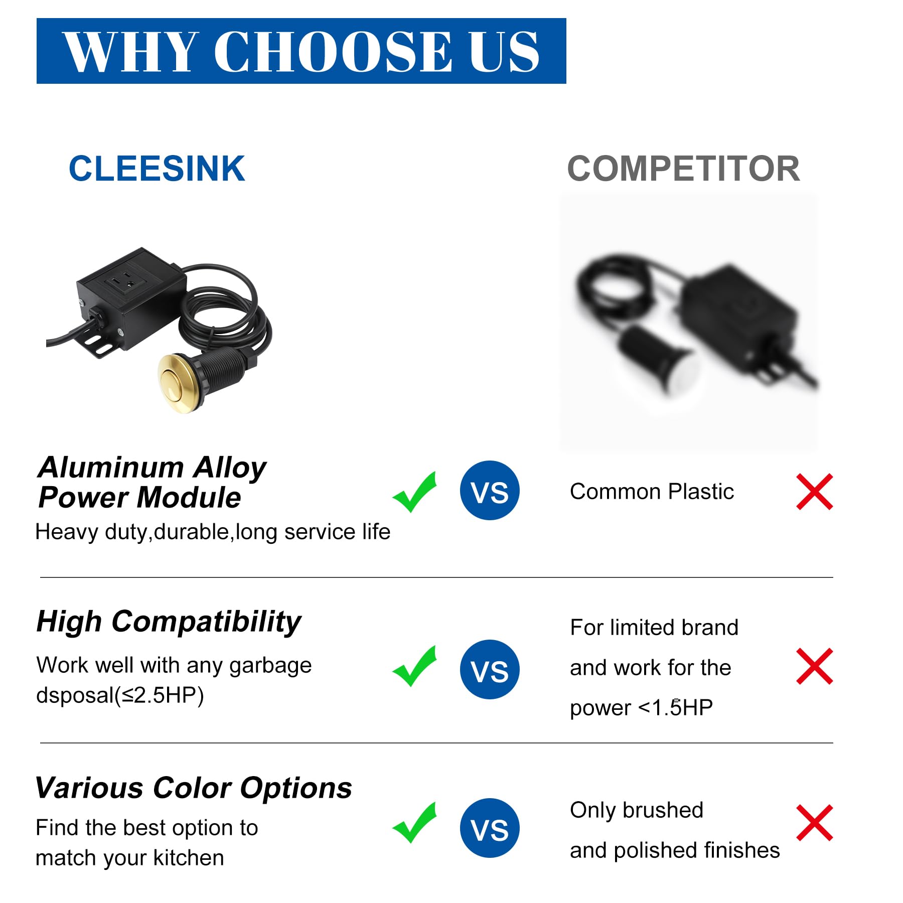 CLEESINK Garbage Disposal Air Switch Kit, Sink Top Waste