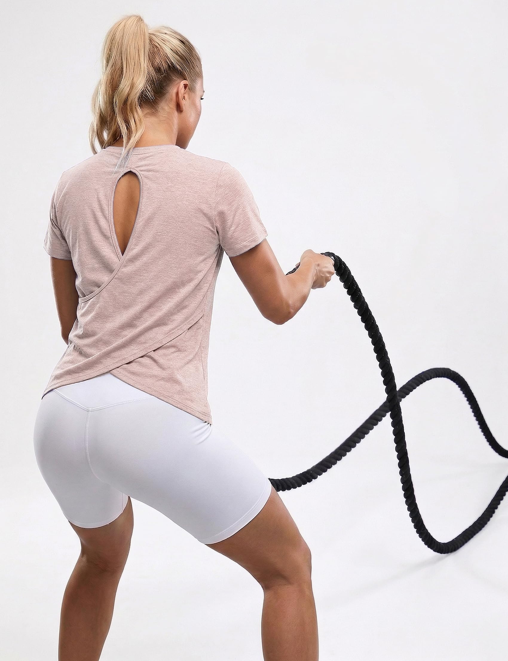 Camiseta Deportiva Mujer Manga Corta Cuello Redondo Transpirable y de Secado Rápido para Fitness Yoga Running Entrenamiento S-XXL