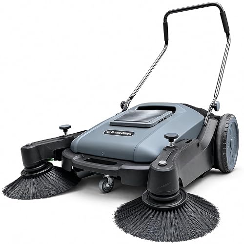 PurpleWillow 41" Industrial Floor Sweeper, Manual Push Walk-Behind | 14.5-Gal Bin | Non-Electric, Quiet, Dust-Reducing | Warehouse, Factory, Parking Lots | Walk-Behind, Heavy-Duty