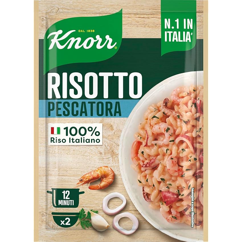 Knorr Risotto alla Pescatora, Risotto Pronto con Ingredienti Naturali, 100% Riso Italiano e Chicci al Dente, Preparazione in Pentola o al Microonde, 175g, 2 Porzioni