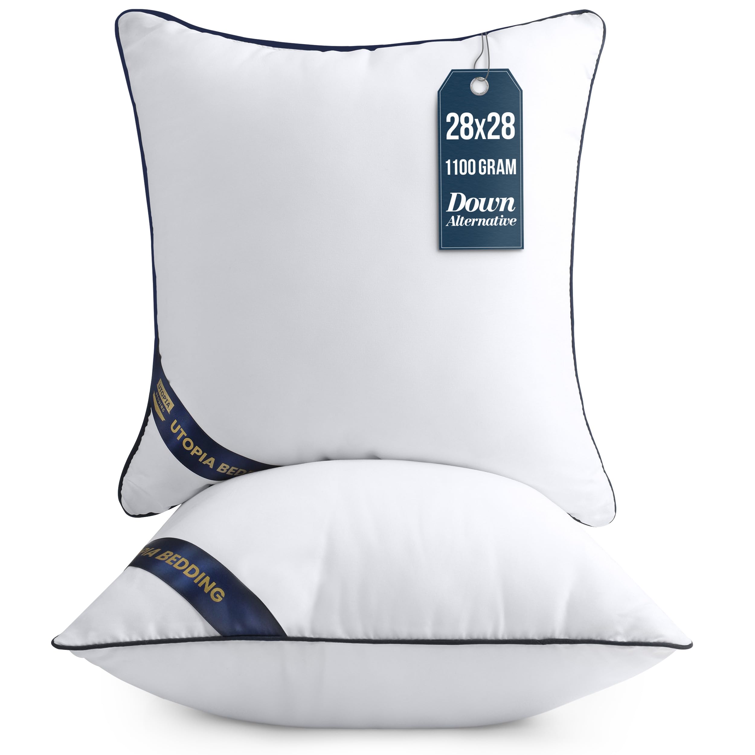 Utopia Bedding Throw Pillow Inserts (Pack of 2, White), 28 x 28 Inches Decorative Indoor Pillows for Sofa, Bed, Couch, Cushion Sham Stuffer