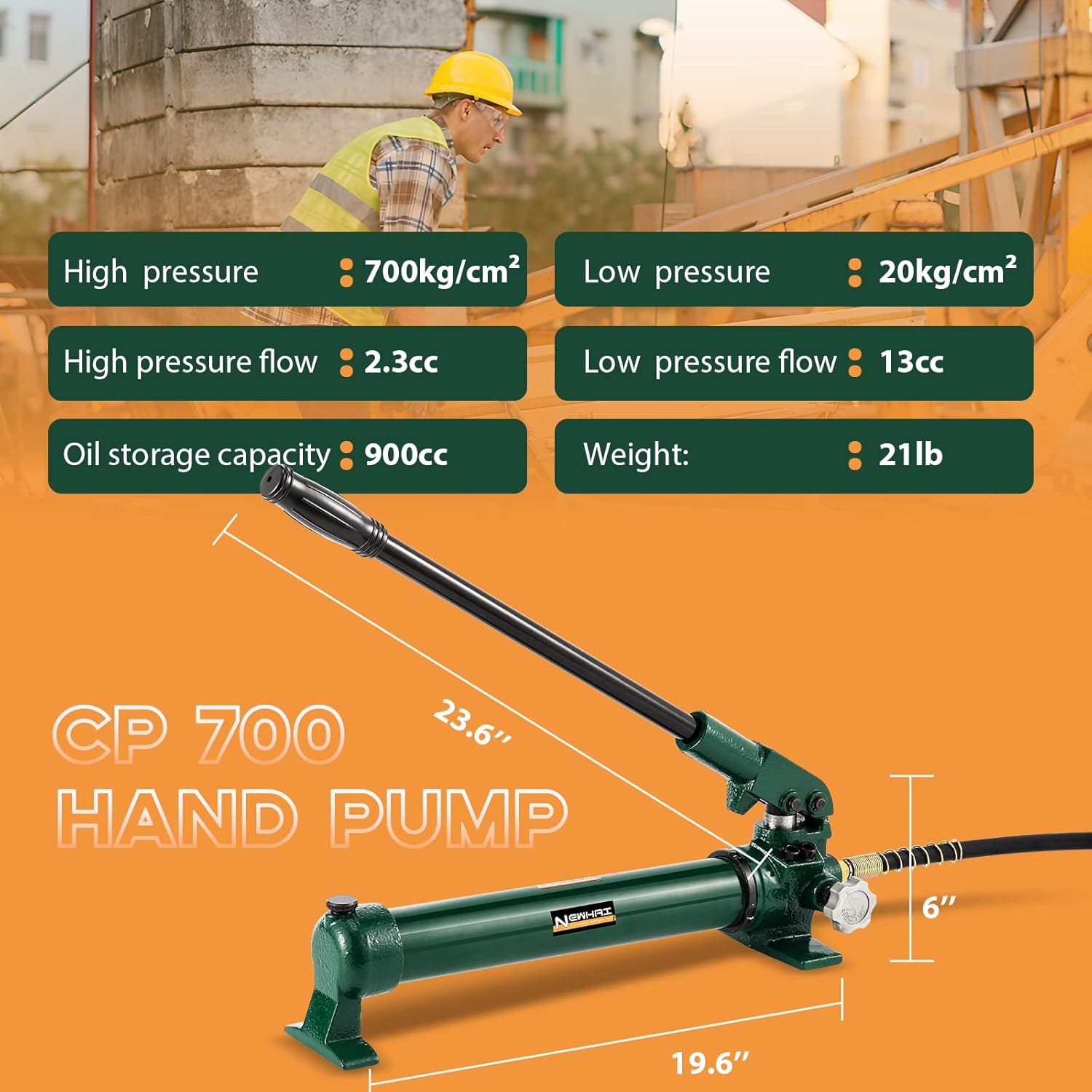 Newhai 30 ton 2” Hydraulic Ram Jack+ cp-700 Hand Pump Hydraulic Porta Power 20 ton Kit Low Profile Short Cylinder