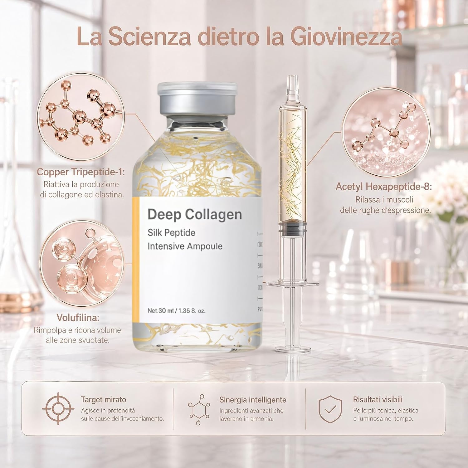 BioChroma Siero Viso Coreano Effetto Lifting al Collagene 2x30ml | Siero viso coreano liftante con collagene e peptidi di seta. Azione antietà rimodellante per pelle tonica e idratata.