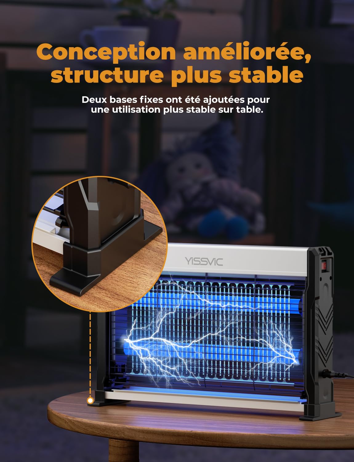 Lampe Anti-Moustique LED Avec 2 Tubes - Cordon 2 M + 2 Bases - Tue Mouches Et Insectes Volants - Pour Intérieur, Balcon - Nettoyage Facile - 8