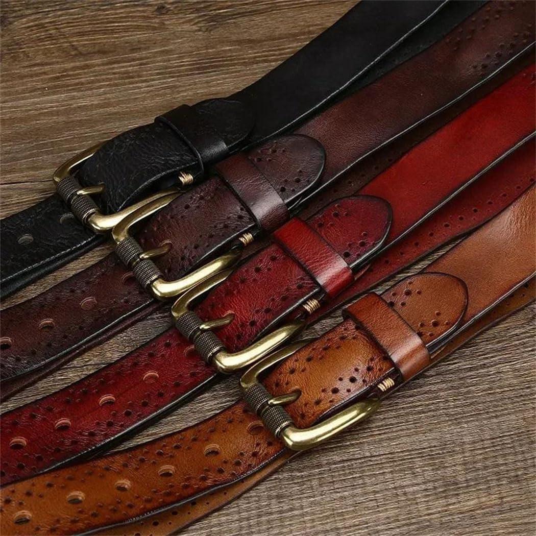 Men's Leather Belt - 3.8 cm Solid Cowhide with Pin Buckle for Jeans, Contemporary Design