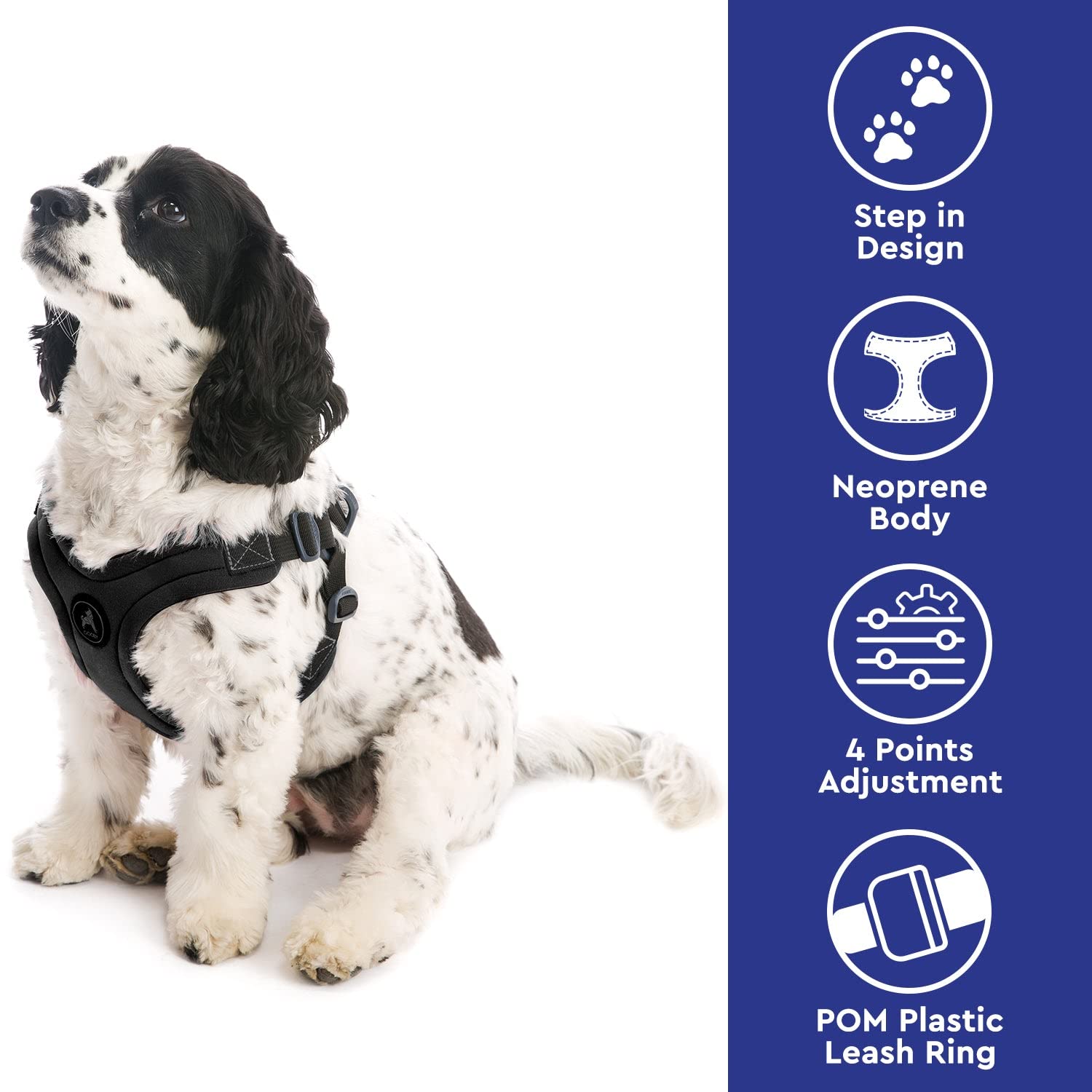 Gooby Escape Free Arnés Deportivo para Perros pequeños de Neopreno sin tirones, Ajuste de 4 Puntos, para Perros de hasta 16 kg, Negro, Talla M