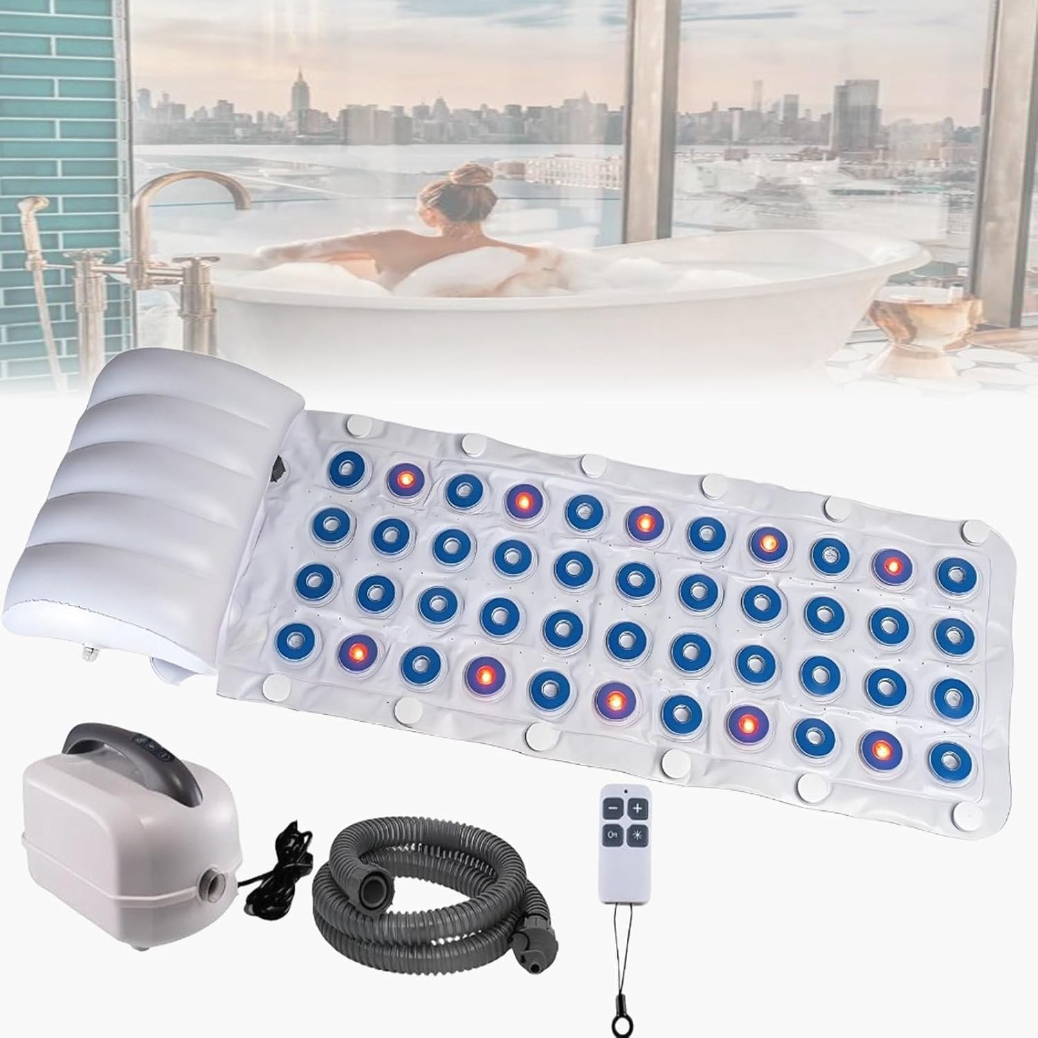 Mata do masażu Hydro, mata do kąpieli spa - 6 programowalnych prędkości, 13 antypoślizgowych przyssawek, kojące efekty świetlne, zaprojektowane dla dobrego samopoczucia
