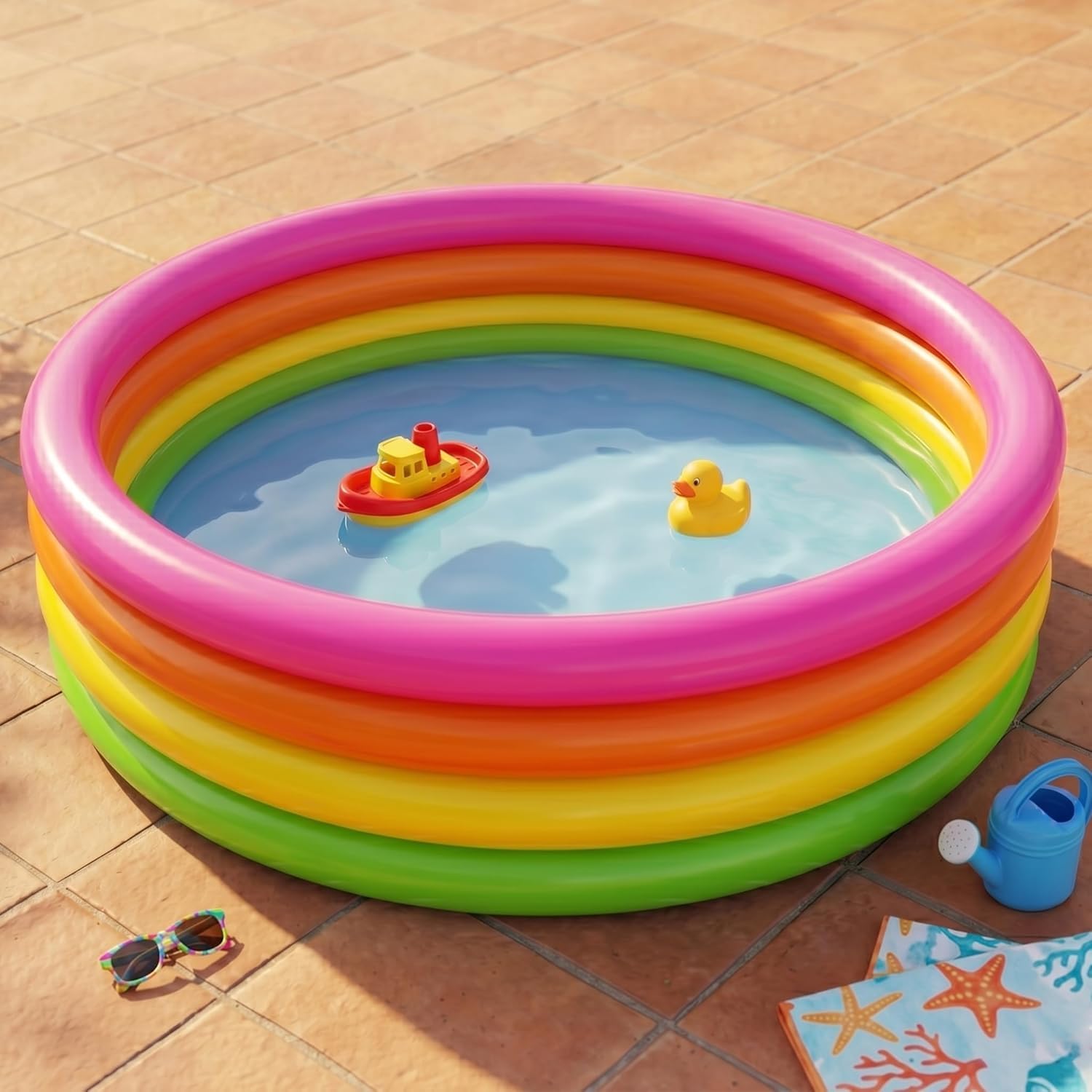 6 ft Inflatable 4-Ring Rainbow Swimming Pool for Kids, Indoor Outdoor Baby Bathtub, Multicolor, 66 Inches, 1 Count-image-42