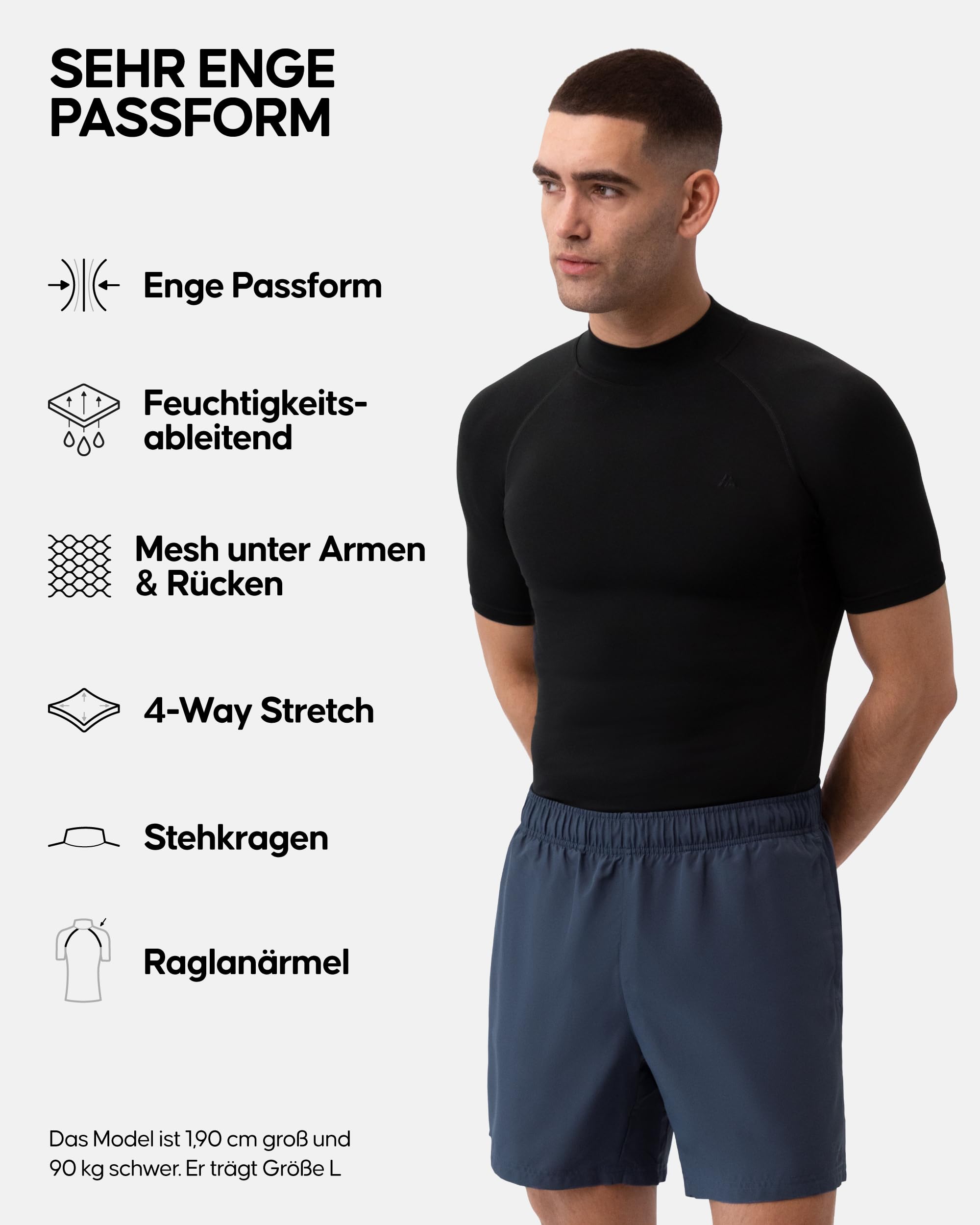DANISH ENDURANCE Kompressionsshirt Herren, Laufshirt Kurzarm, Funktionsshirt, Muskelshirts, Sportshirt, Activewear für Männer, Schnelltrocknend & Atmungsaktiv, 2er Pack