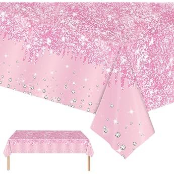 2 Pack Rectangle Tablecloth for Baby Shower Wedding Birthday Party Decoration 54x108 Inch Shiny Glitter Pink