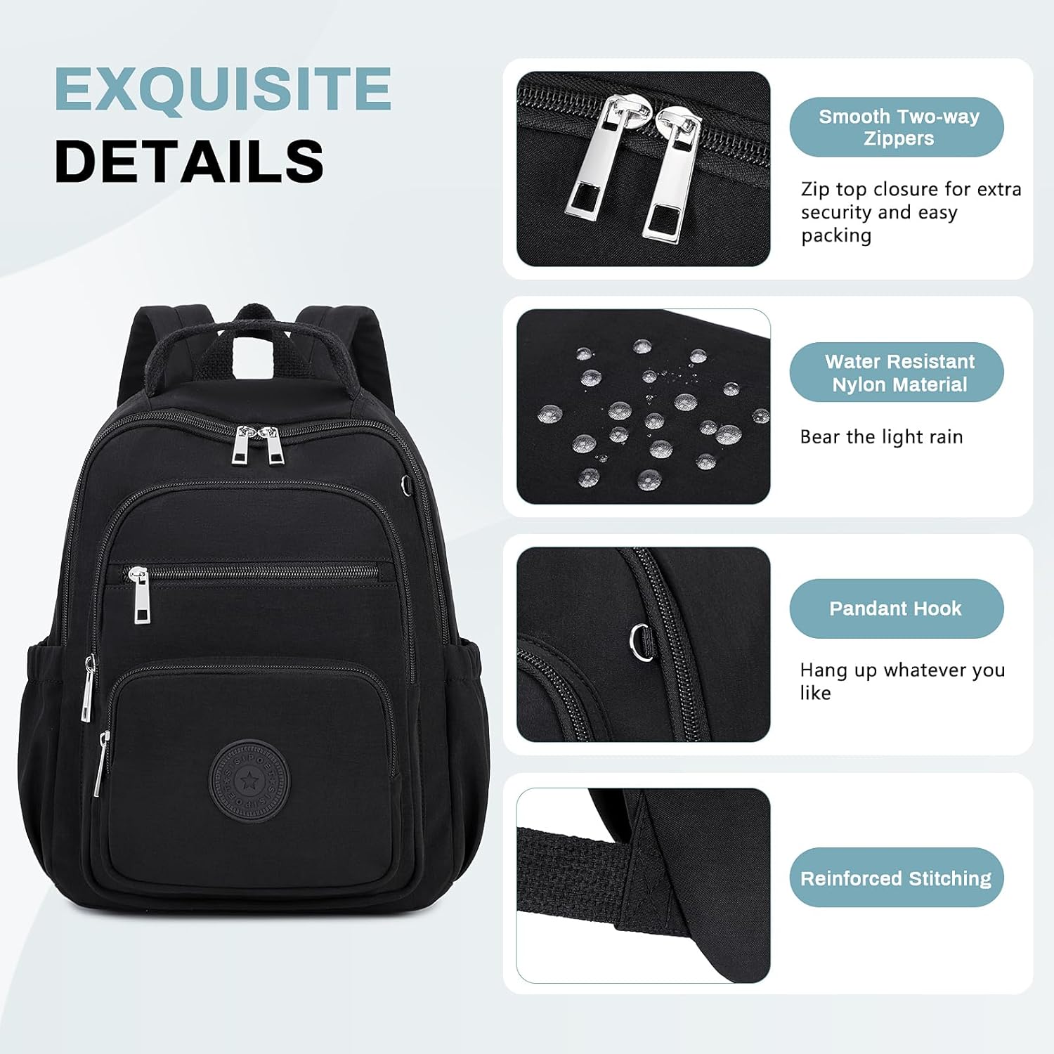 Mini Backpack for Women, 2pcs Small Backpack for Ladies Bookbag Purse for Women with Handy Wallet and Luggage Strap, Black - Image 6