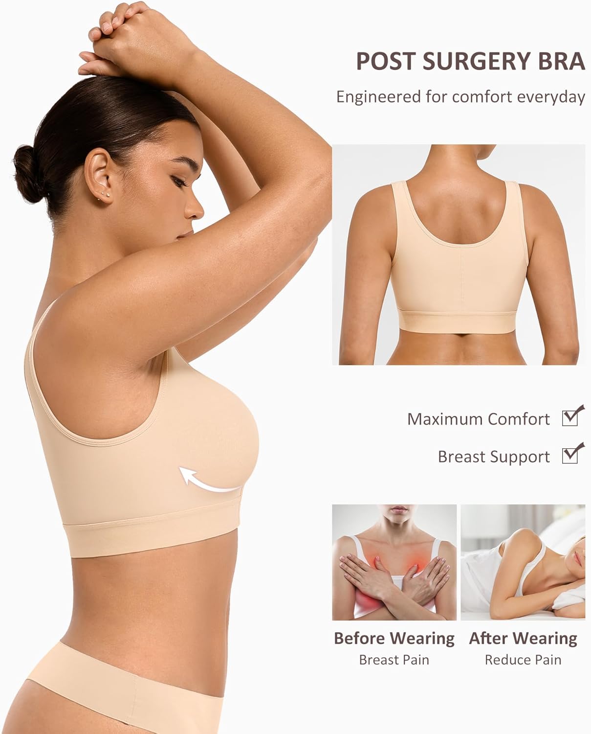 FeelinGirl Mastectomy Bras for Women Compression Post Op Surgery Bra Front Closure Surgical Recovery Everyday Bra - Image 3