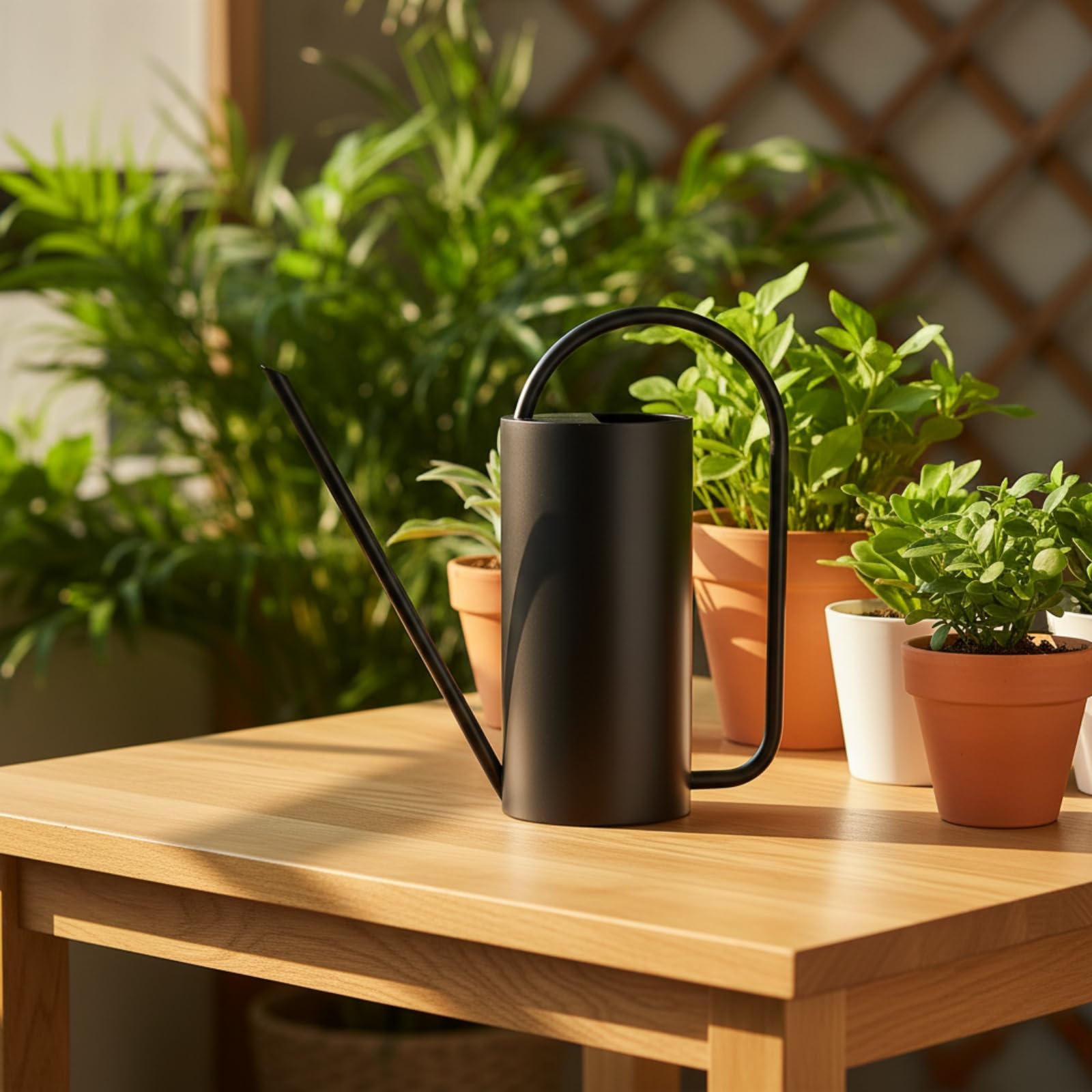 Harilla Innaffiatoio da 1500 Acciaio Inossidabile con Beccuccio Lungo E Apertura Ampia per Irrigazione Controllata di Fiori in Vaso E Piante da Balcone, Nero